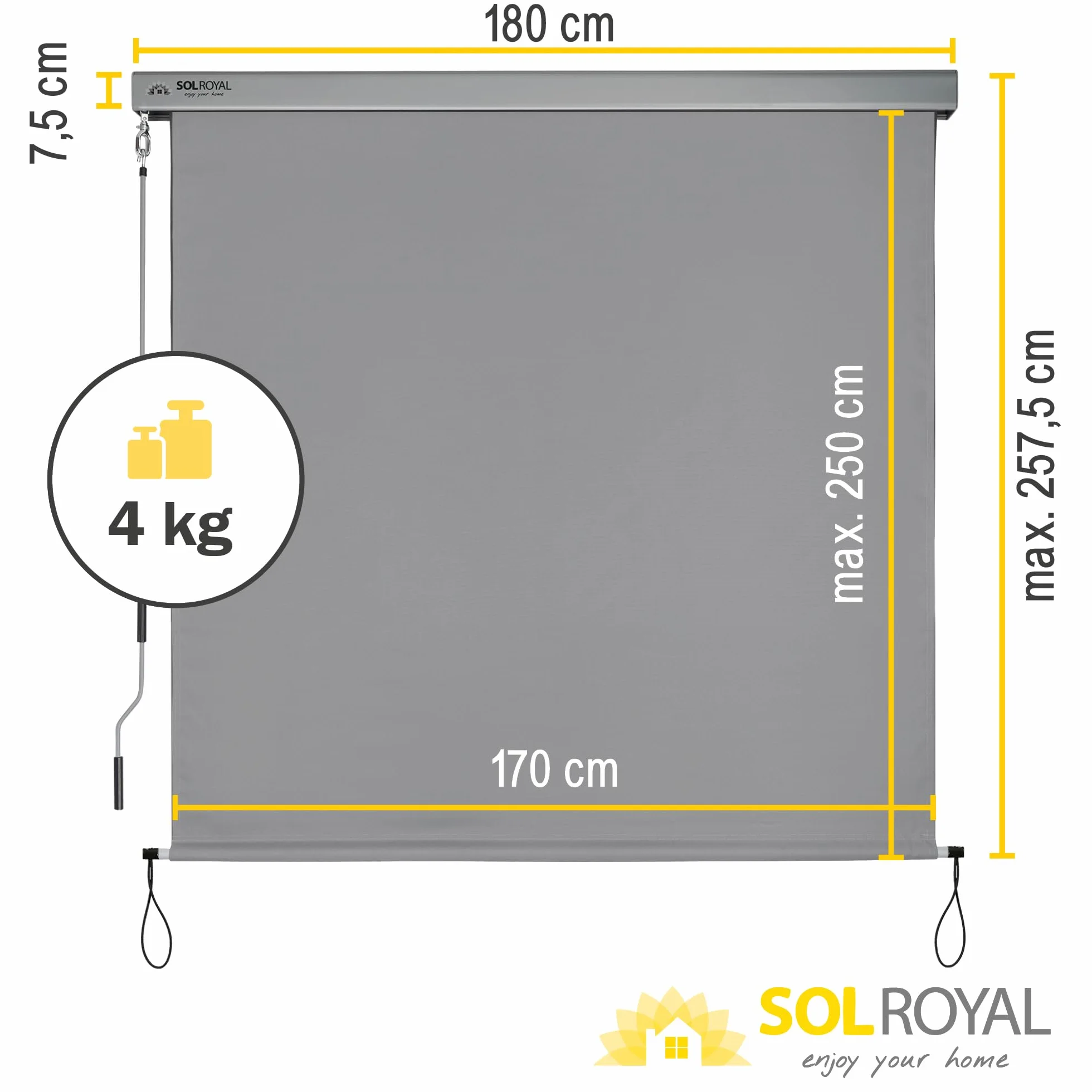 Sol Royal Tenda da sole verticale 180x250 cm MS5 idrorepellente Grigio