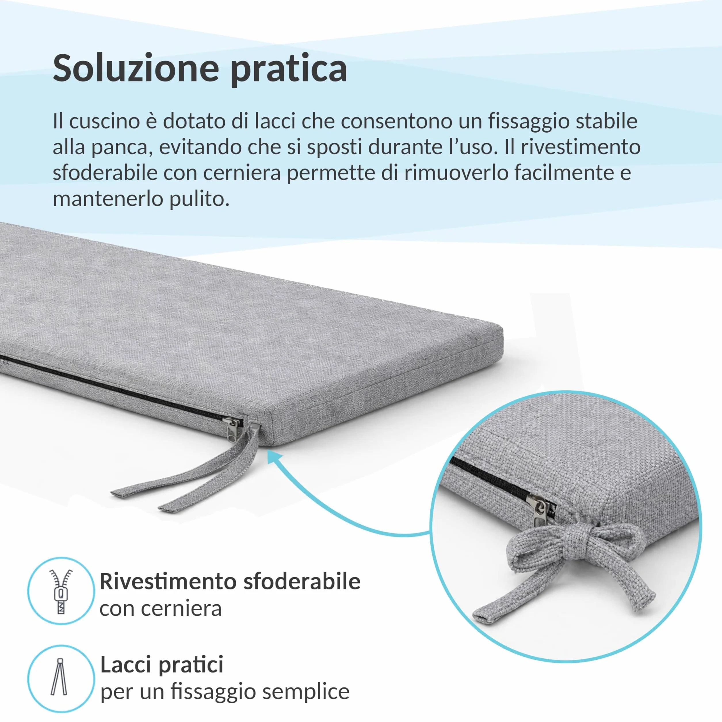 POKAR Cuscino per Panca 110x50 cm | Sfoderabile con Lacci Antiscivolo | Seduta per Panchina, Panca da Giardino, Dondolo, Sedia | Interno ed Esterno | OEKO-TEX | Prodotto nell'UE | Marrone