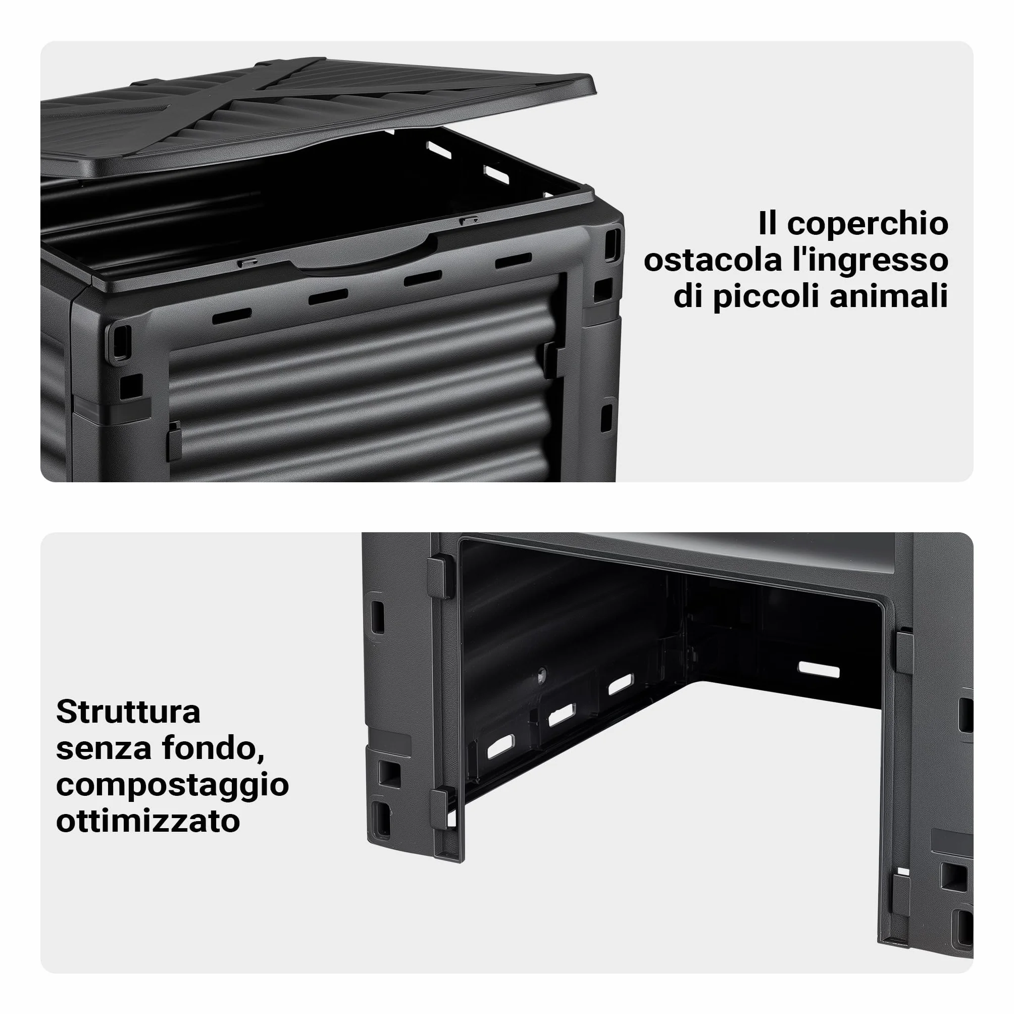 Wiltec Compostiera da 300 litri 61 x 61 x 82 cm, plastica giardino con coperchio e sportello