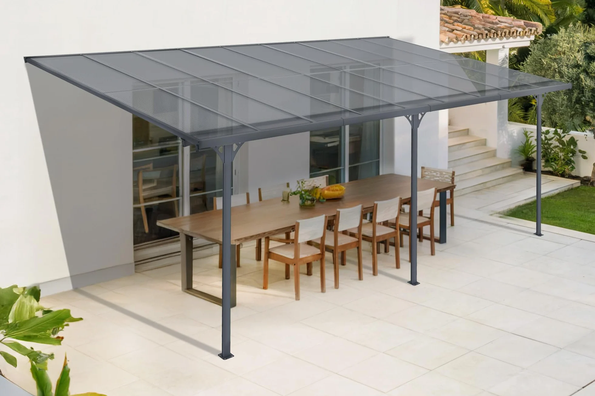 KLEO Carport Pergola Addossata 5,5x3m Alluminio Grigio 16,5m²