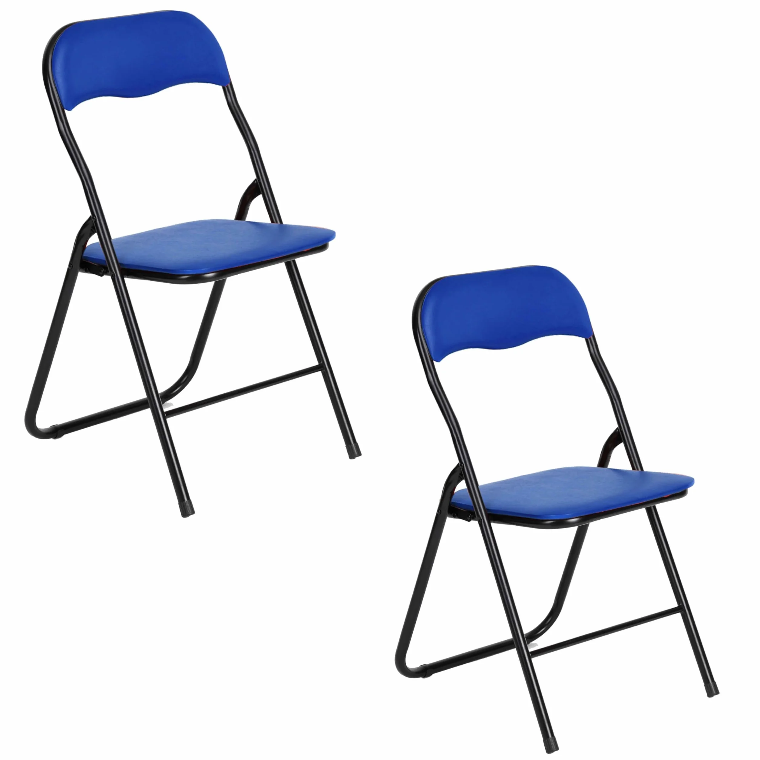 AVANTI TRENDSTORE Procida - Set da 2 sedie pieghevoli in tubolare d'acciaio nero con sedile e schienale imbottiti, di colore blu. Dimensioni LAP ca. 44x79x45 cm