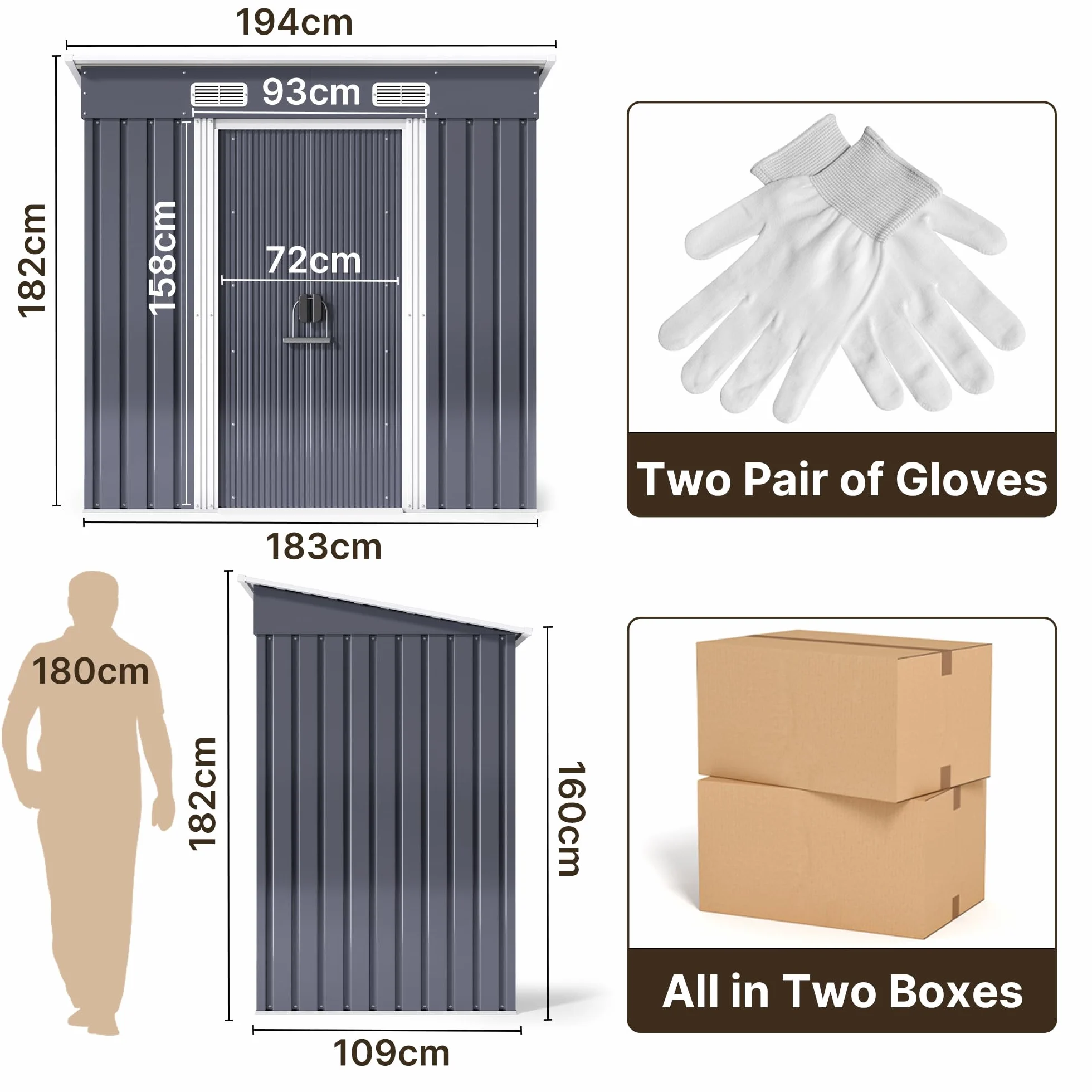 Xbro Casetta da Giardino in Metallo 2.11m² con Tetto Spiovente e Porta Scorrevole 183x109x182 cm