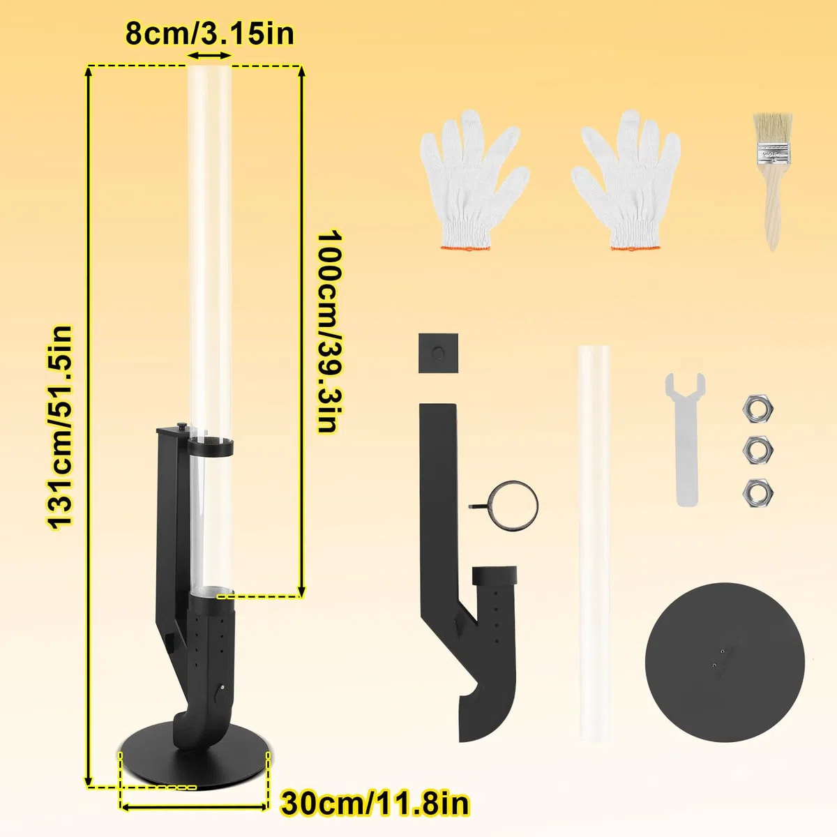 Bruciatore a pellet in acciaio nero 100 cm con vetro borosilicato, valvola combustibile regolabile
