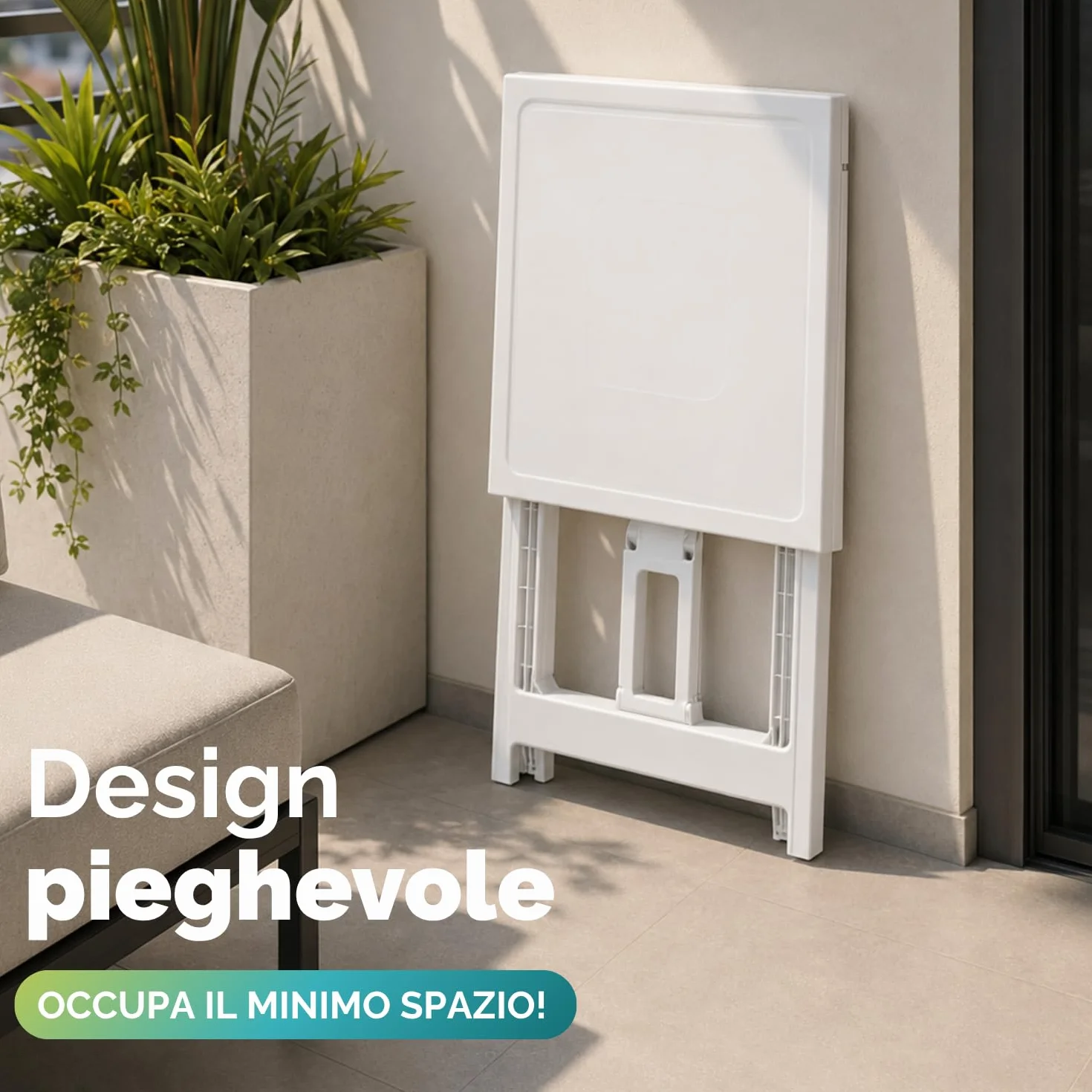 VIRSUS Tavolo Pieghevole da Giardino in Plastica Bianco 50x47x65 cm