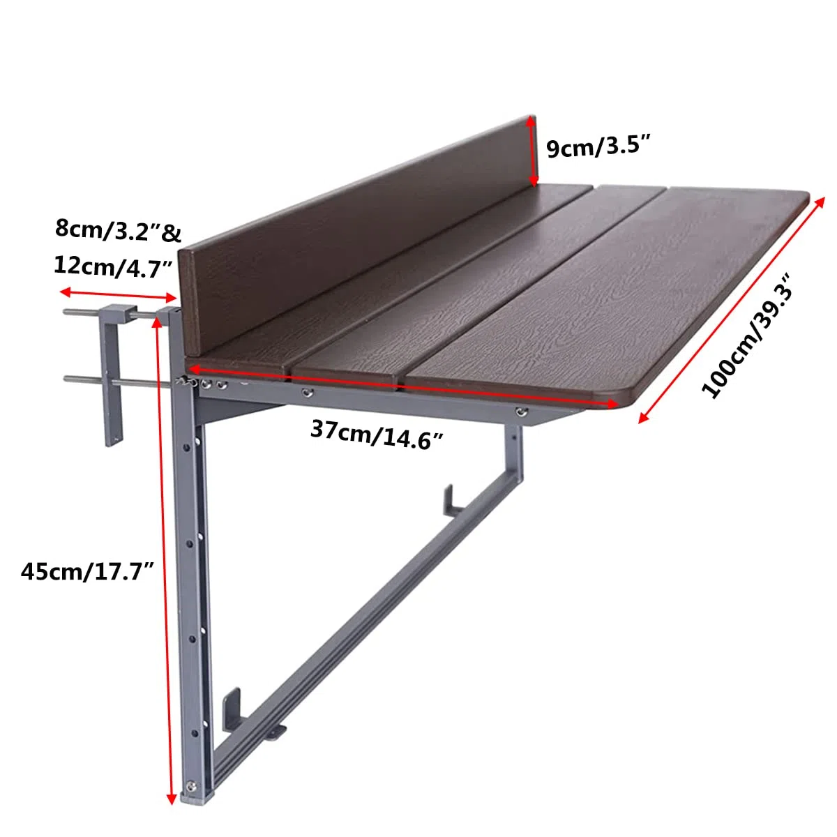 Tavolino da Balcone Pieghevole, 5 Altezze Regolabili, Tavolo da Appendere per Giardino, Terrazza, Cortile, Tavolino da Esterno, Profilo in Alluminio