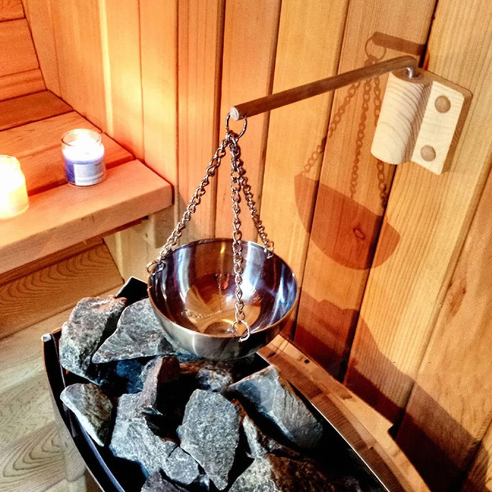 Ciotola per aromi in Acciaio Inossidabile per Sauna, Oli Essenziali con Piastra in Legno e Viti, Tazza Aromaterapia