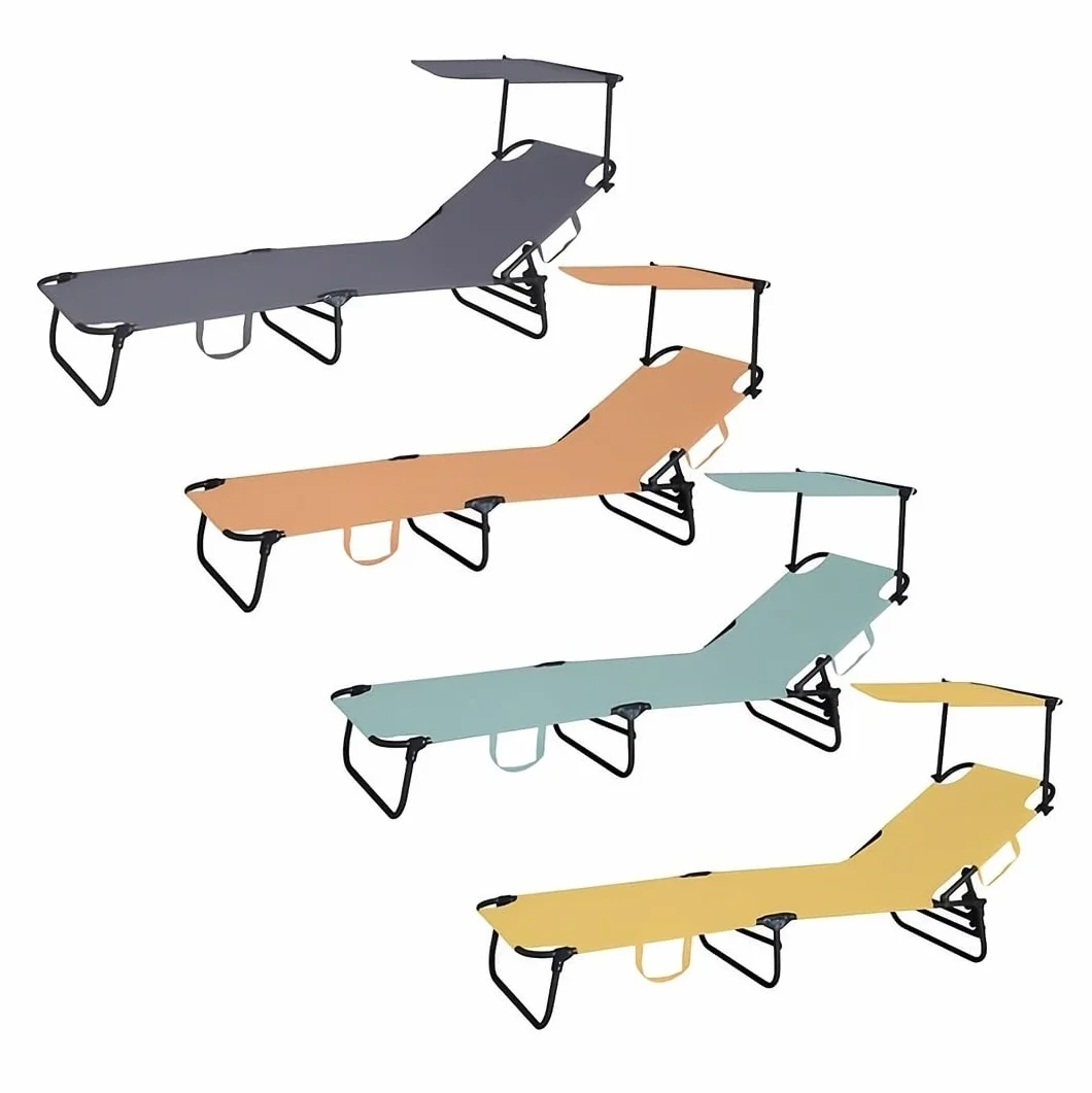Lettino Mare con Ampio Parasole Reclinabile Prendisole Struttura Metallo Maniglie per Trasporto Spiaggia Piscina Giardino Pieghevole Richiudibile Misure 188x55x24 cm Colori Assortiti (1PZ)