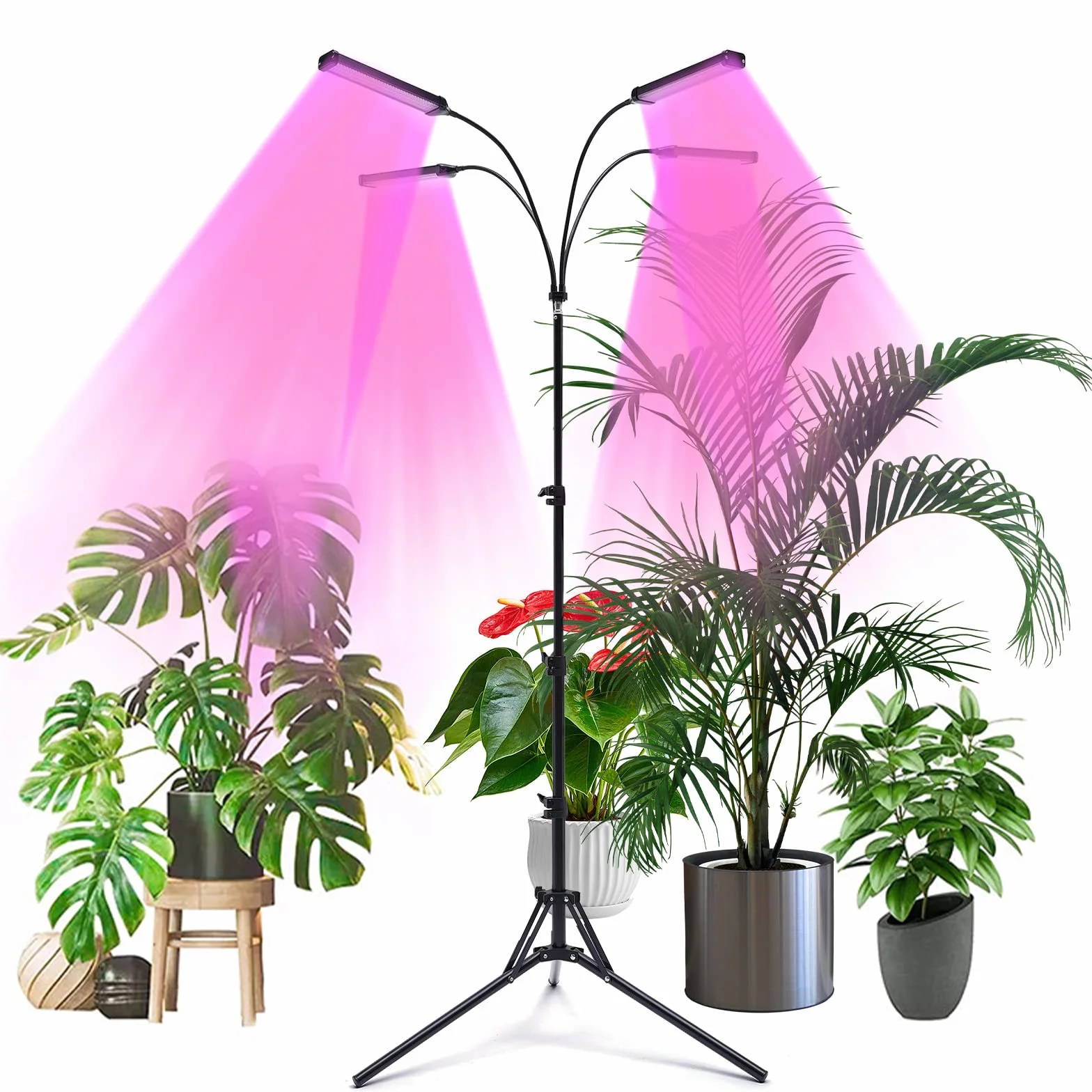 Lampada a 4 teste per piante da interno, luce solare, con clip, per piante e piante
