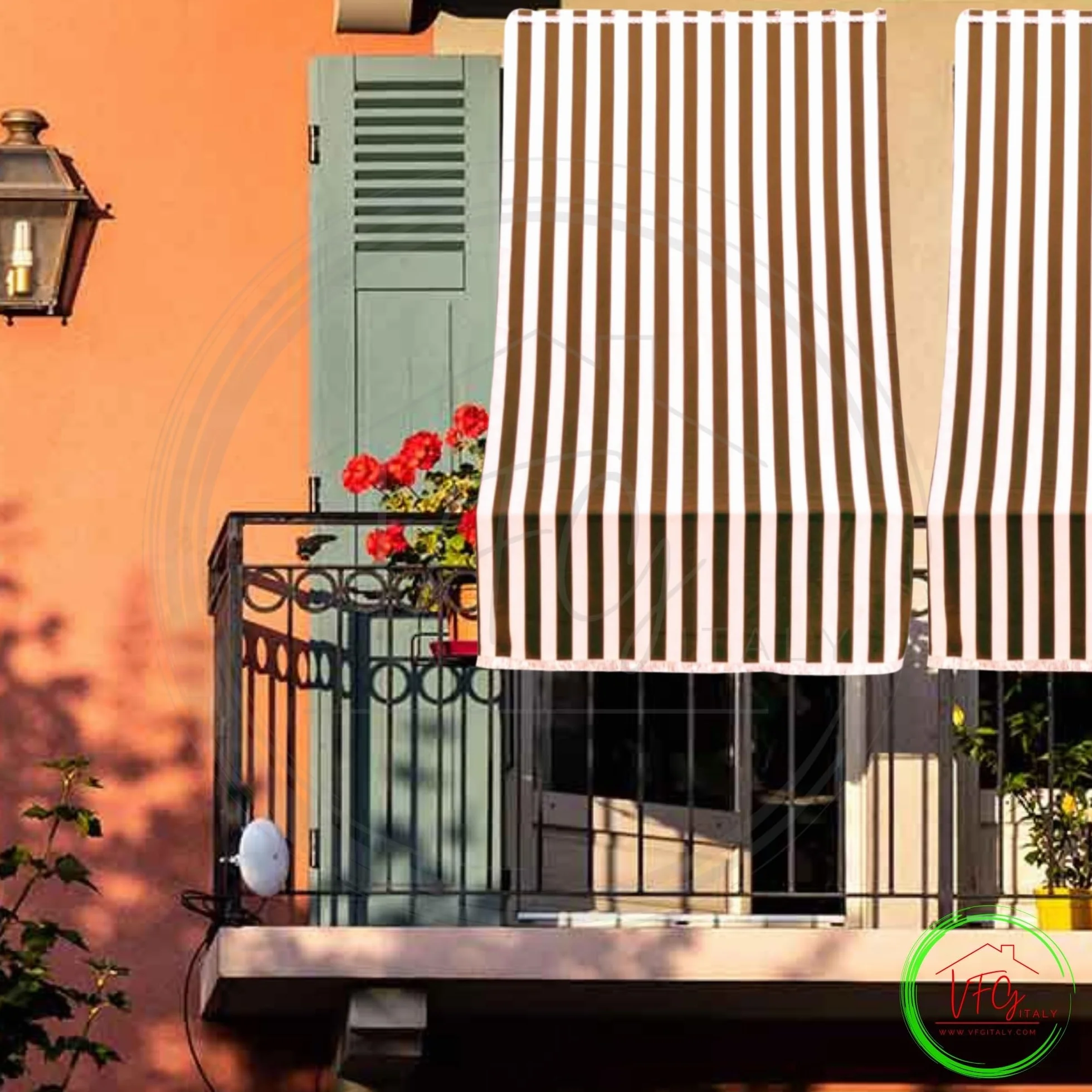 Tenda Sole Strisce Esterno Balcone Terrazzo Veranda con Anelli e Ganci 100% Poliestere Durevole Lavabile Marrone_bianco 290x290