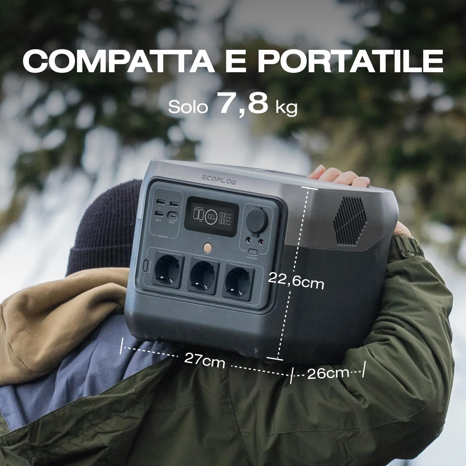 ECOFLOW Centrale Elettrica Portatile RIVER 2 Pro, Batteria LiFeP04 da 768 Wh, Ricarica rapida in 70 min, 3 prese CA da 800 W, Generatore solare per campeggio/camper