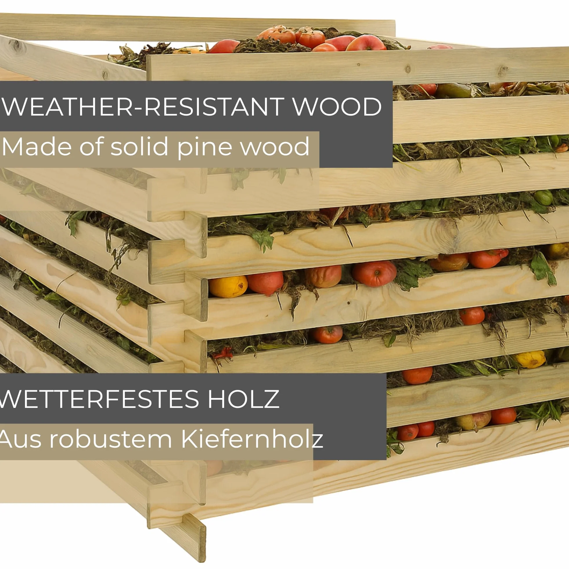 Compostiera Da Giardino In Legno 100x70x100 cm 600 L Compostiera In Assi Sistema Di Compostaggio Da Esterno Resistente Alle Intemperie