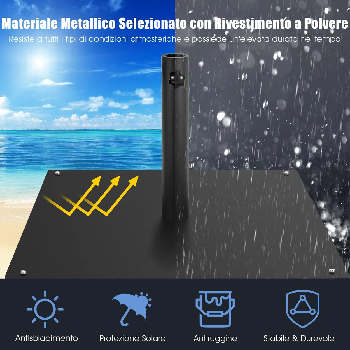 COSTWAY Base per Ombrellone Quadrata 50 cm, 16 kg con 4 Piedini Regolabili, Adattatori da 4cm/5cm, Supporto Ombrellone Installazione Veloce, per Patio Piscina (Nero)
