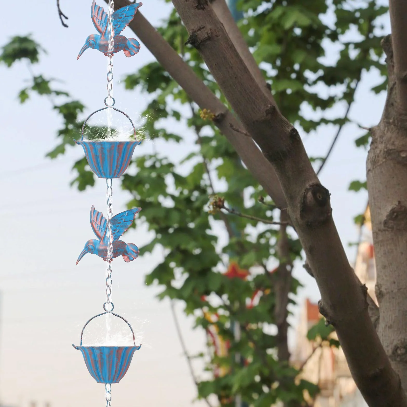 BigKing Catena per Acqua Piovana Colibrì per Grondaie, 2.4m Catena Antipioggia Sospesa per Il Drenaggio dell'Acqua, Catena per Grondaia, Deviatore per Acqua Piovana Esterna, Eaves Drainage