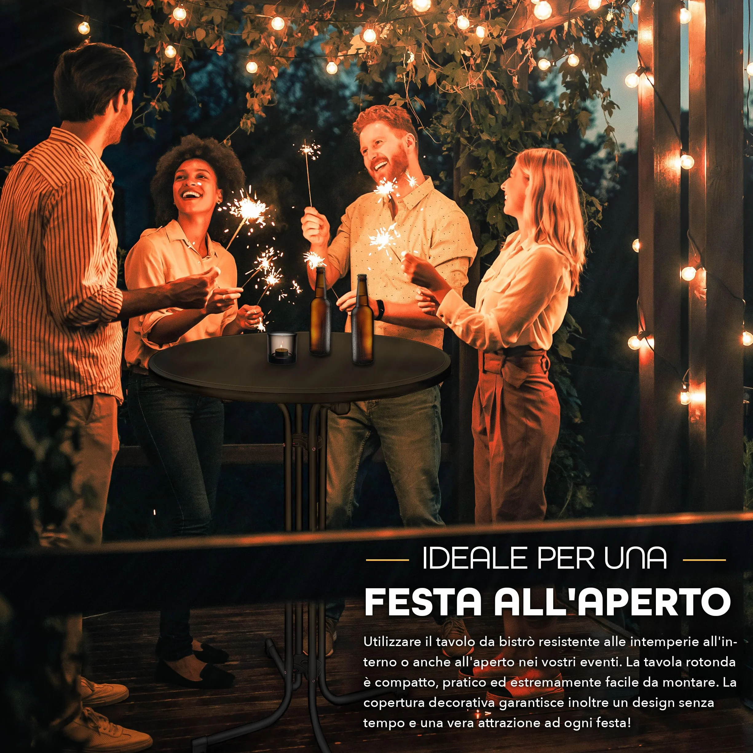 tillvex® Gastro Tavolo pieghevole Ø 80 cm con rivestimento | Tavolo da bistrot pronto | Tavolo pieghevole rotondo – resistente alle intemperie | tavolo da giardino per interni ed esterni