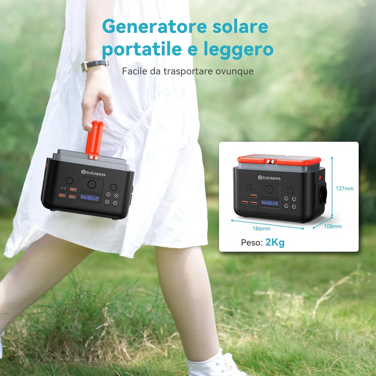 Centrale Elettrica Portatile LiFePO4 200Wh 62500mAh Generatore Solare AC 200W(400W Picco) Leggero 2KG Accumulatore di Energia Stazione di Alimentazione per Campeggio Viaggio Emergenza