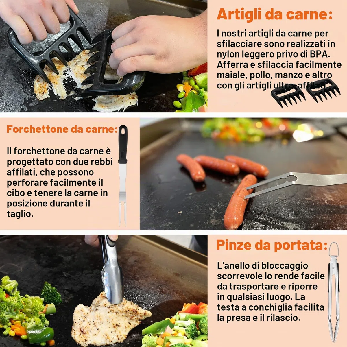 N NOBLE FAMILY 38PCS Kit di Accessori Barbecue, Professionali per Set Spatola Barbecue all'aperto, Spatola per Barbecue per Piastra in Acciaio Inossidabile con Pinze, Pressa per Hamburger, Borsa