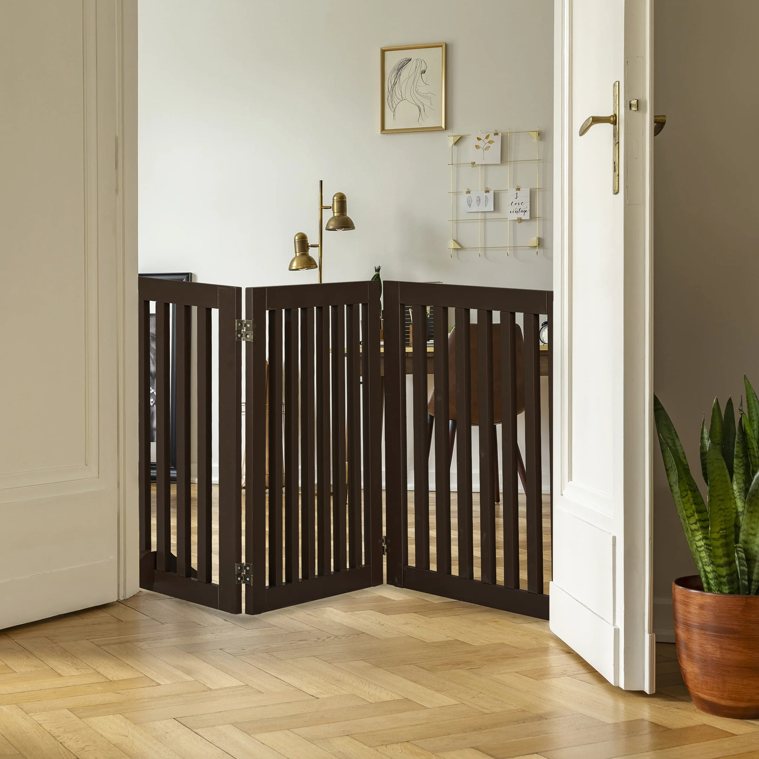 Relaxdays Cancelletto per Animali, Barriera per Cani e Gatti, Recinzione Scale, Cancellino HxL: 70 x 206 cm, Marrone