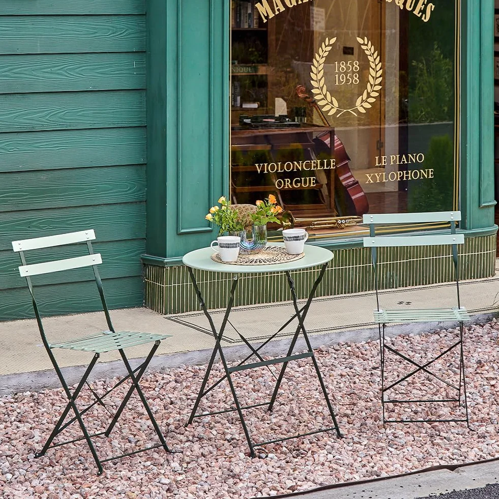 Shally Dogan Set 3 Pezzi Giardino Pieghevole Modello Parigi Tavolo 2 Sedie Acciaio Bistrat Balcone Patio