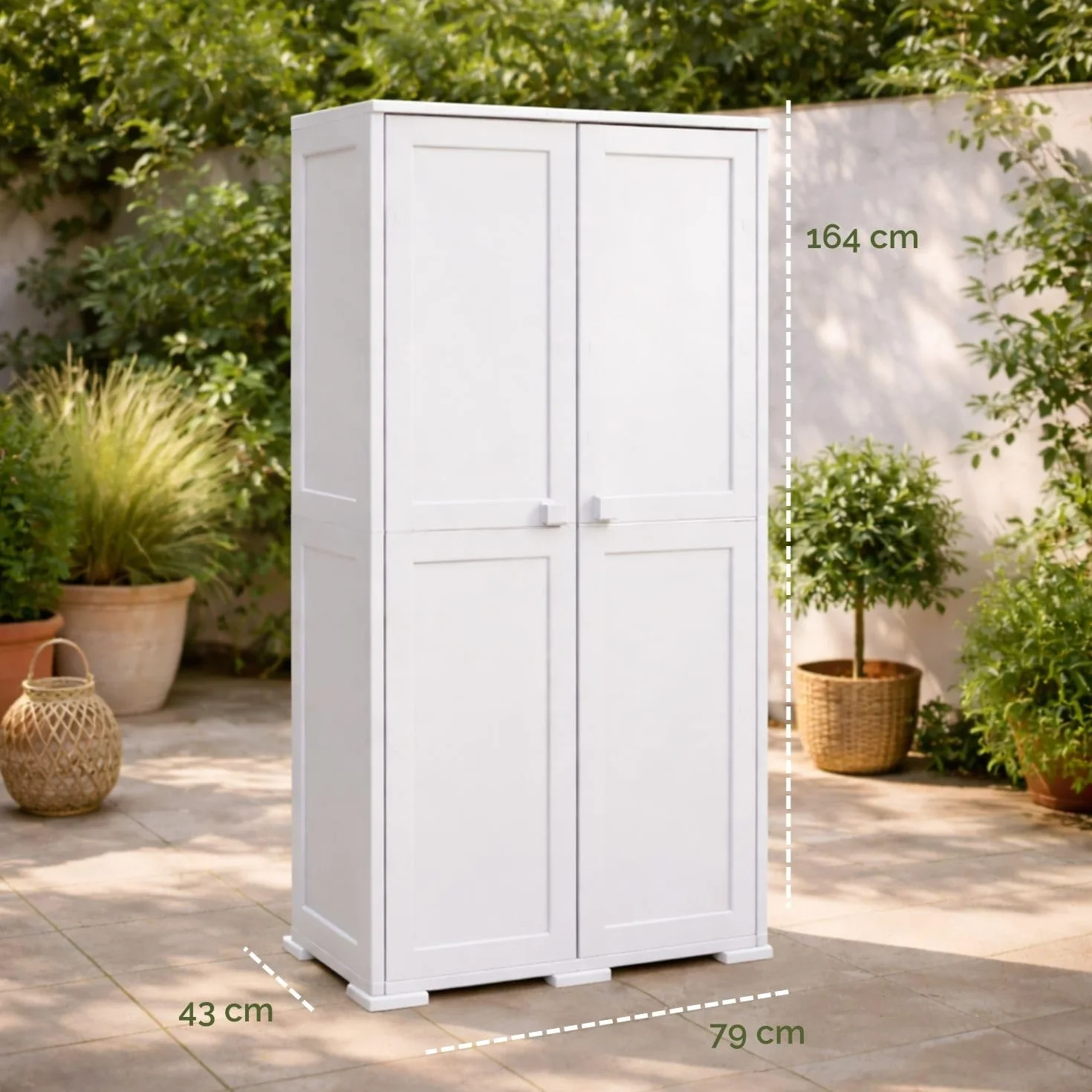 Armadio Alto in Plastica 79x43x164 cm. con 2 Ante e Vano Portascopa – Mobile Contenitore Multiuso Salvaspazio per Organizzazione Casa, Lavanderia e Ripostiglio (Panna)