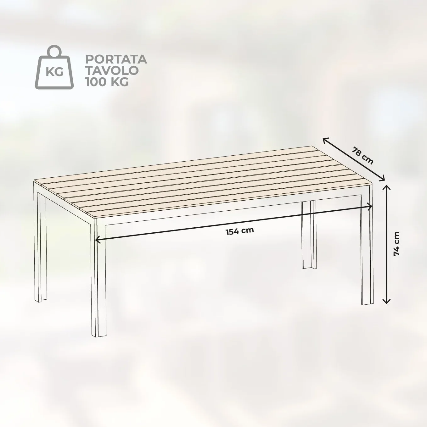 IlGruppone Tavolo da Esterno 154x78 cm Acciaio Inox HDPE Effetto Legno 6/8 Posti Beige