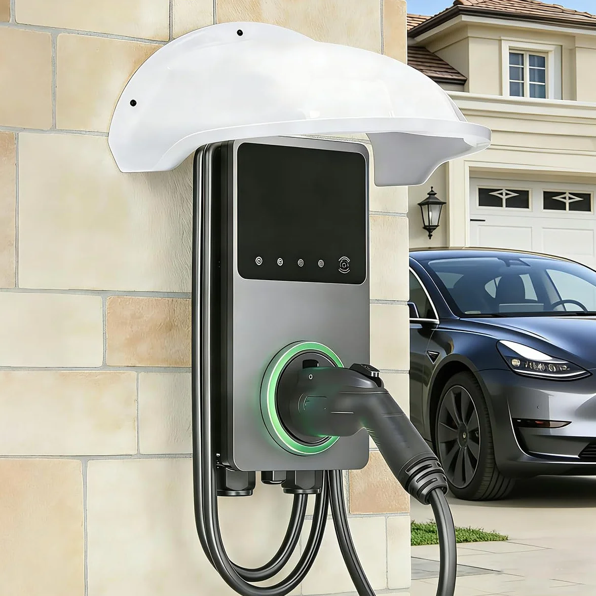 Wallbox Tettoia per stazione di ricarica auto elettrica protezione pioggia UV ABS 40x35,5x20 cm