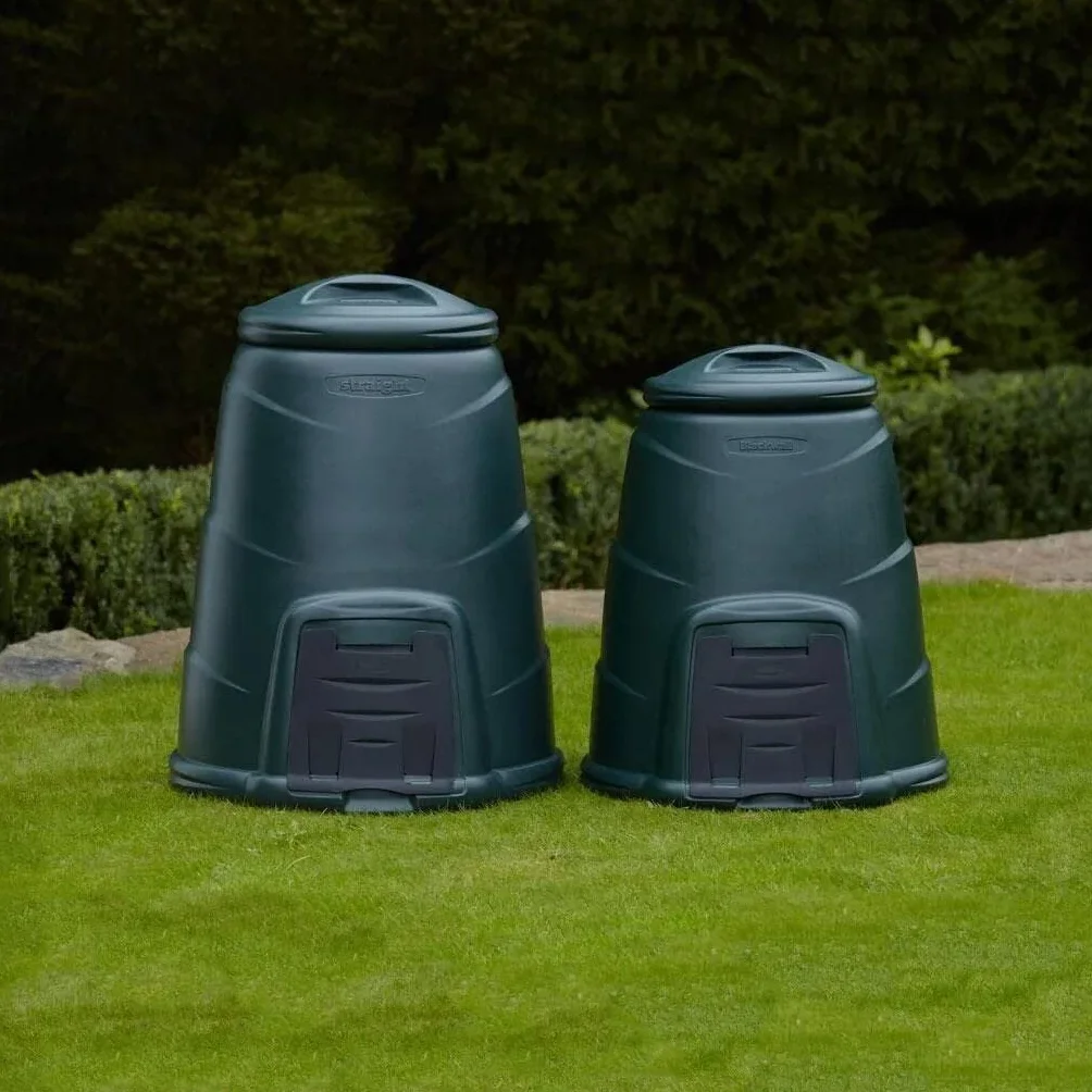 Invopak - Bidone di compostaggio da giardino in plastica riciclata da 220 litri con portello e coperchio antivento pronto all'uso - Verde