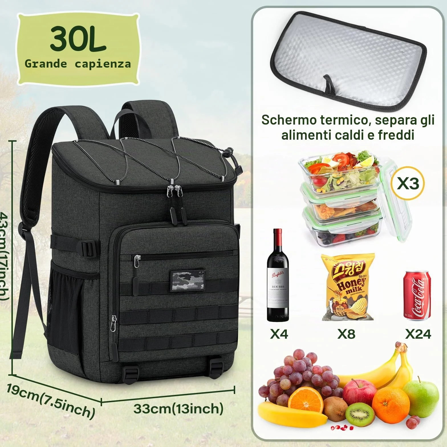 NEWHEY Zaino Termico Isolante 30L Impermeabile Borsa Frigo Grande Capacità per Lavoro Campeggio Spiaggia