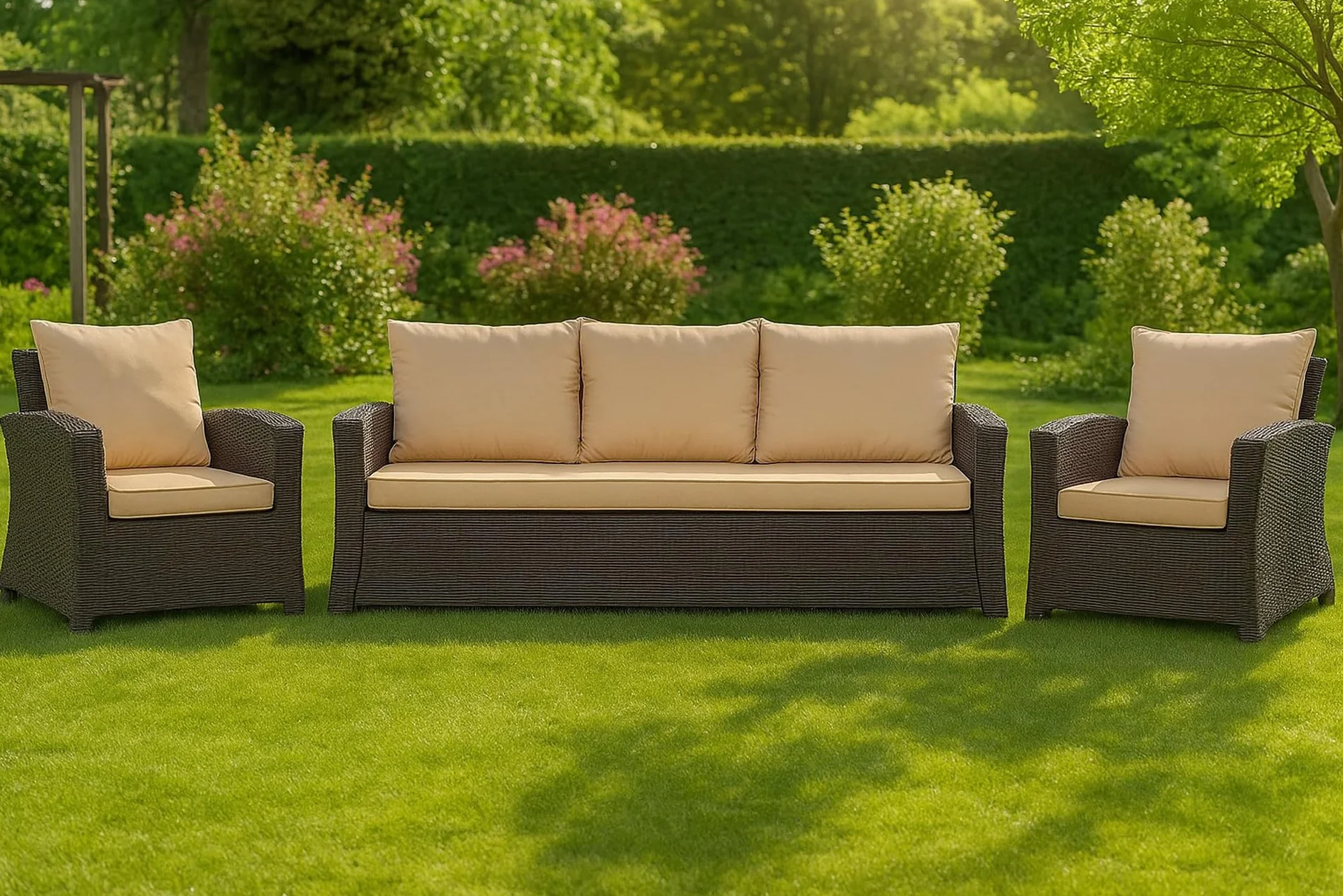 Cuscino per panchina da esterno per panca da giardino con imbottitura in polirattan - Cuscino per panca per dondolo in rattan (Beige, 110x60x50cm)