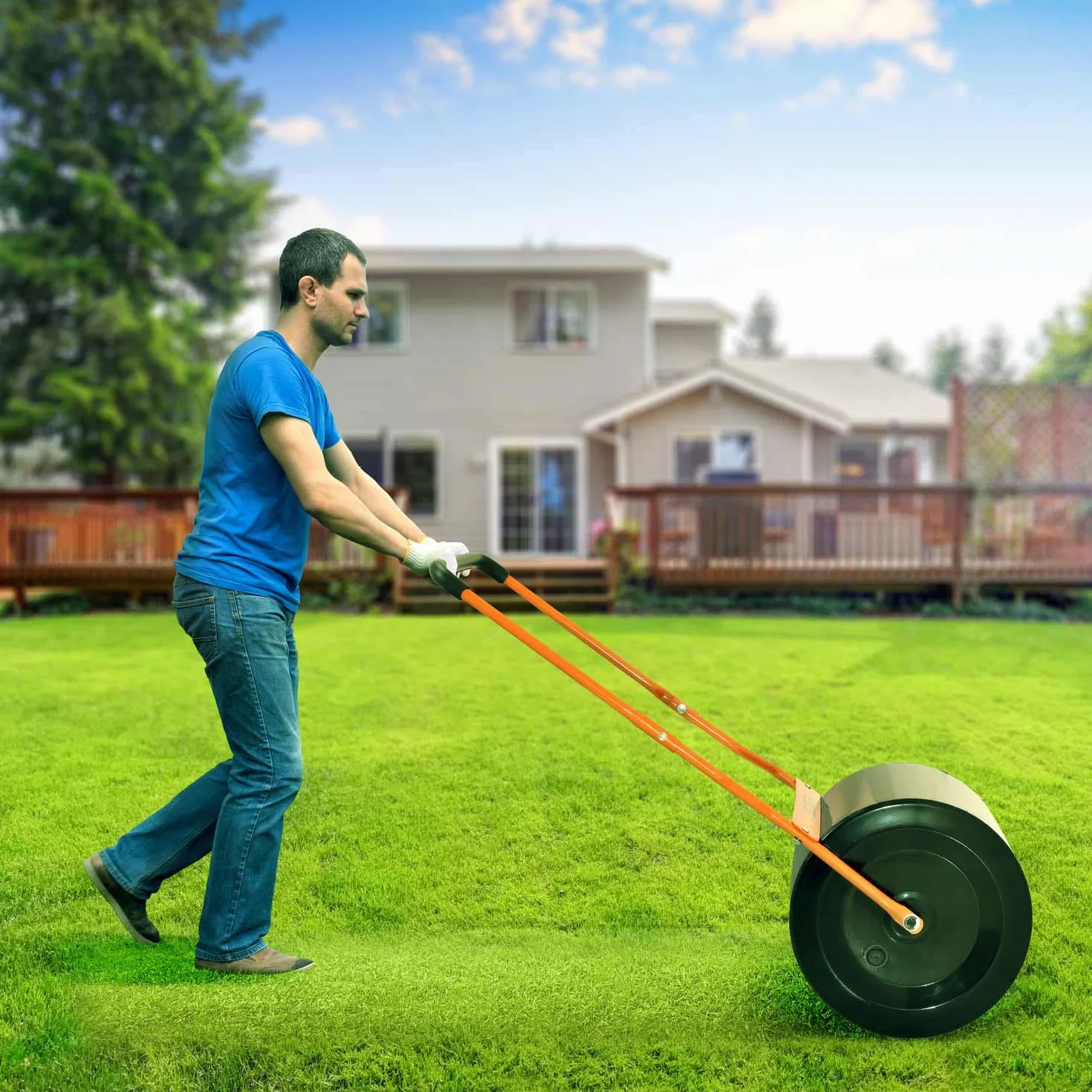 BOUDECH® Tabur - Rullo manuale per prato da 50cm con impugnatura ergonomica. Rullo da giardino con tappo rimovibile ⌀40cm e capacità max di 62L