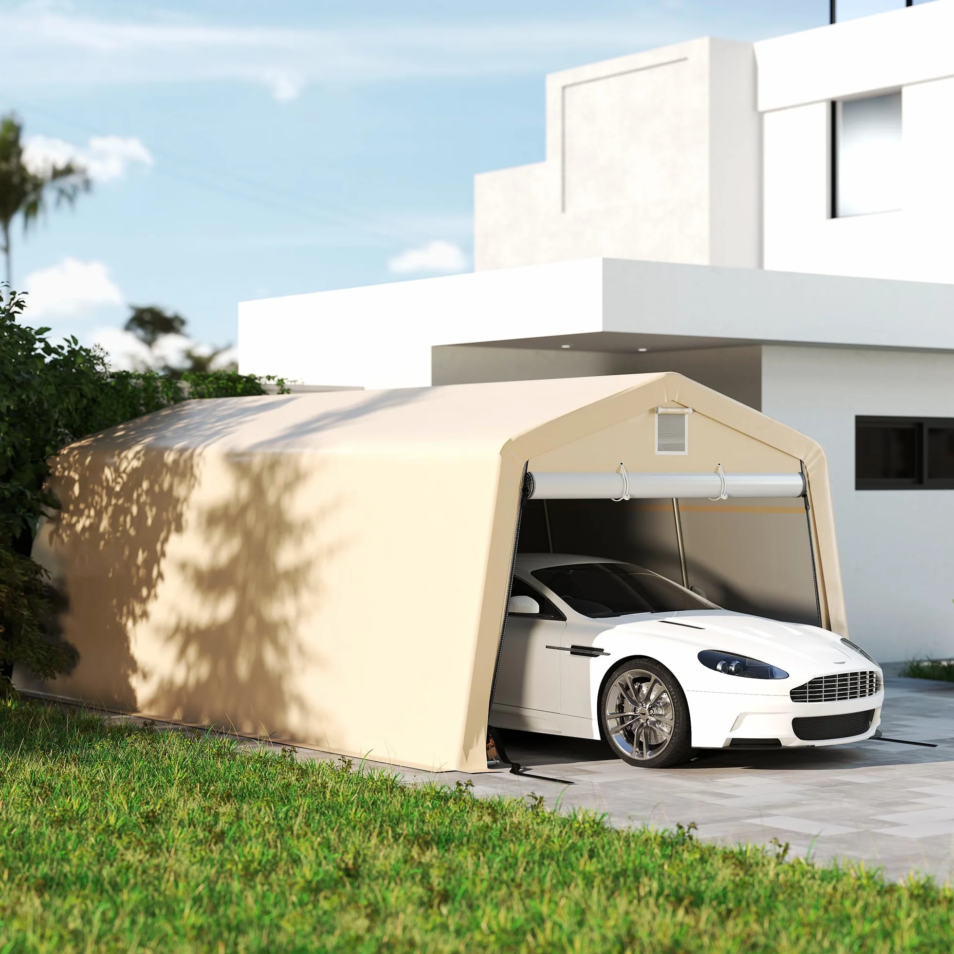 Outsunny Tente garage carport 6,2L x 3,3l x 2,4H m acciaio zincato PE 150 g/m² impermeabile anti-UV