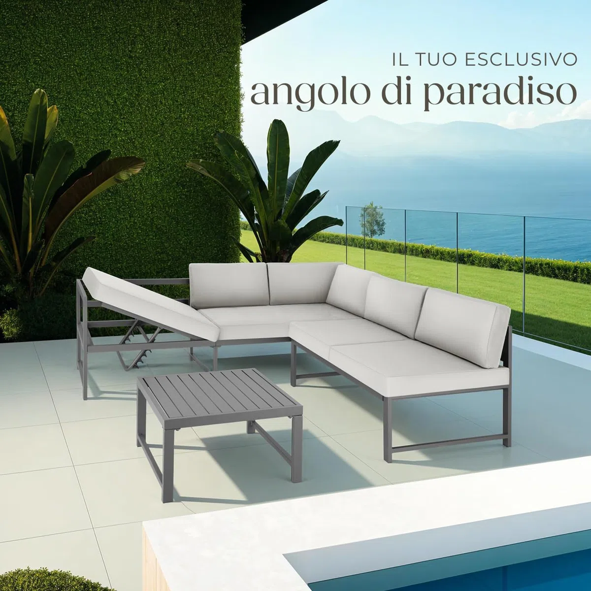 tectake® Set da Giardino, 2 Divani con Morbidi Cuscini, 1 Tavolino Salotto, Salotto da Giardino Esterno, Arredo Giardino per Esterno, Set Giardino Esterno Design Moderno - Grigio
