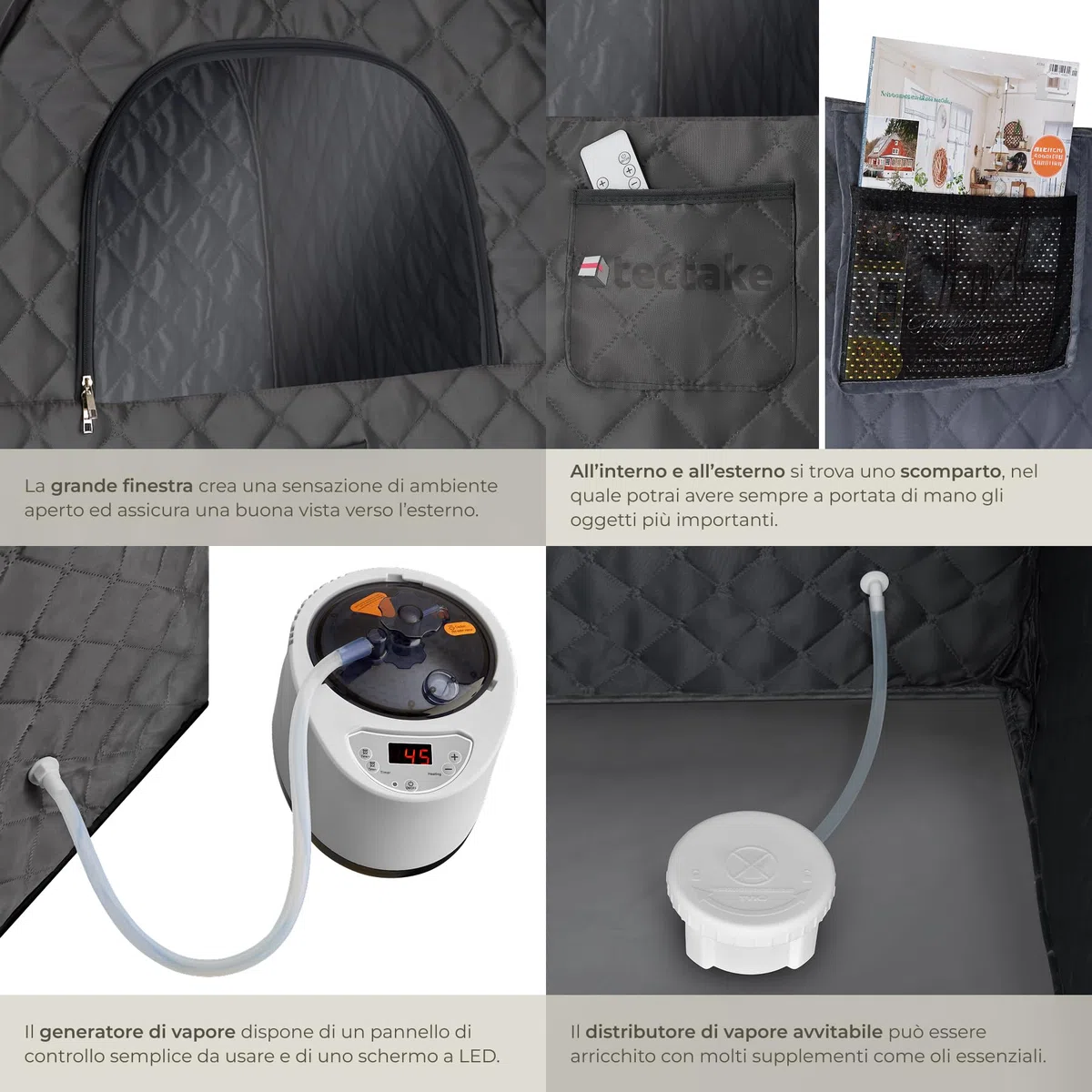 Sauna da Casa a Vapore Portatile Pieghevole 1000 W 15 Livelli Temperatura Grigio