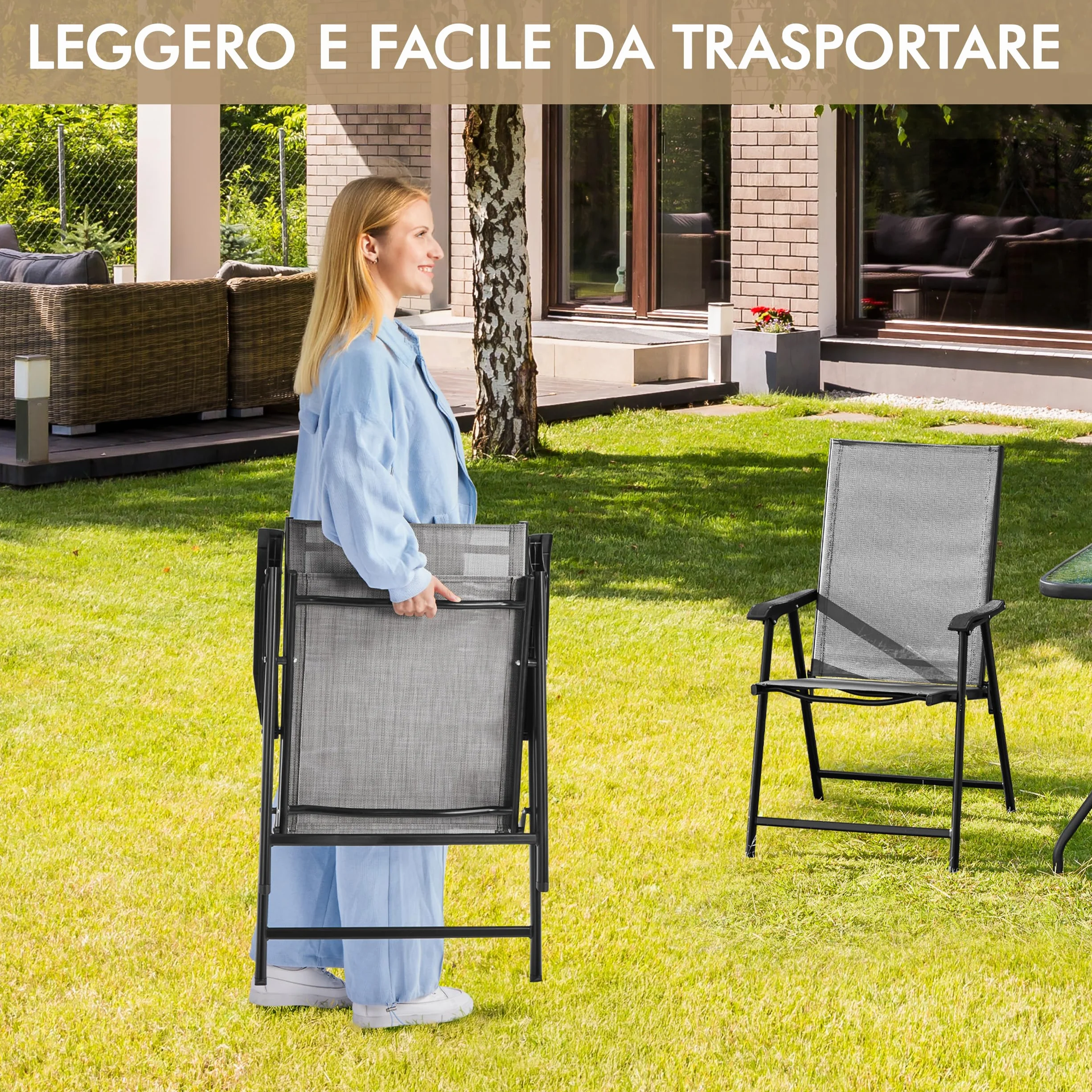 Yaheetech Set di 2 Sedie da Giardino Pieghevoli con Braccioli in Tela Grigio