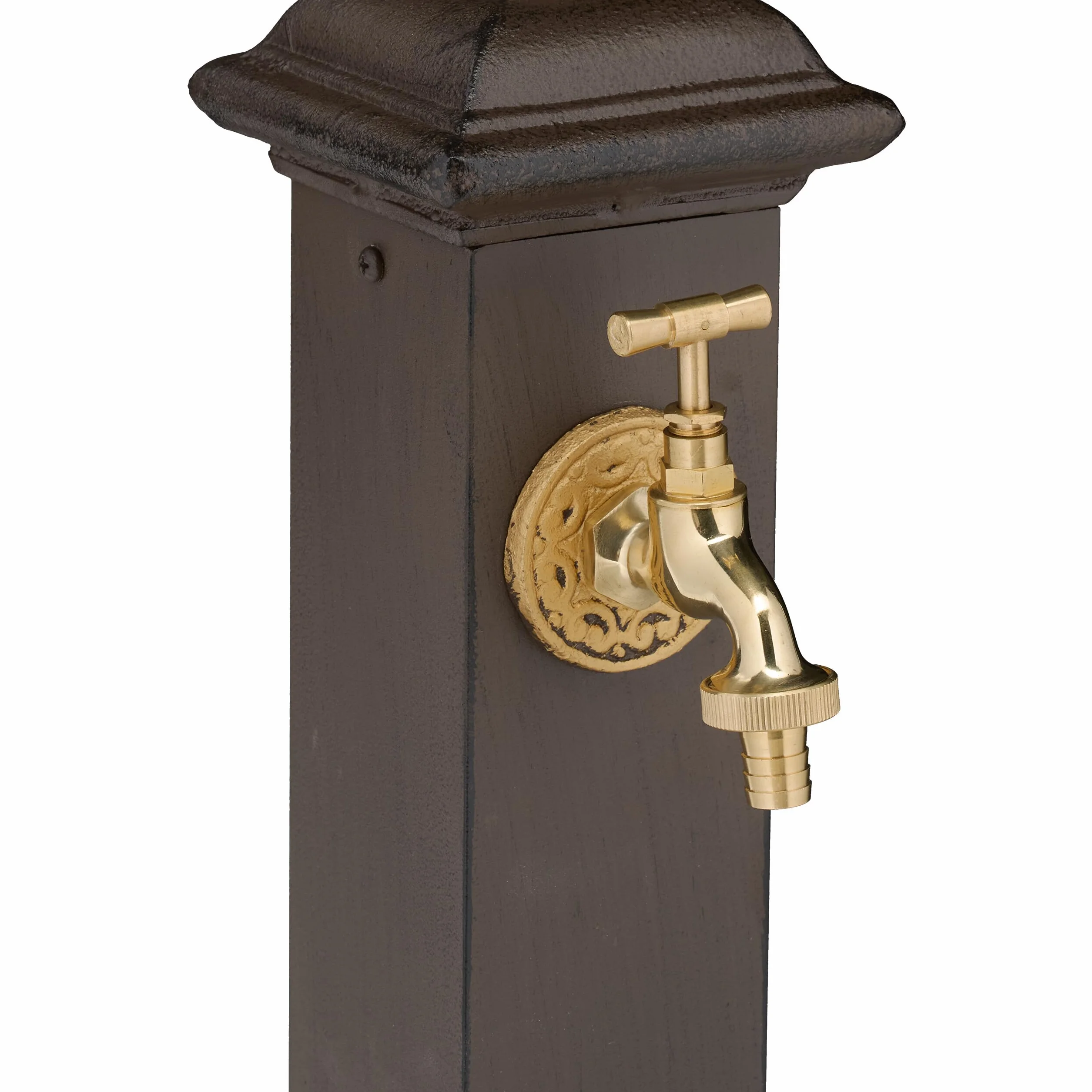 Relaxdays Fontana da Giardino in Stile Antico, Fontanella a Colonna con Rubinetto Acqua, HLP: 71x17x21 cm, Marrone Scuro