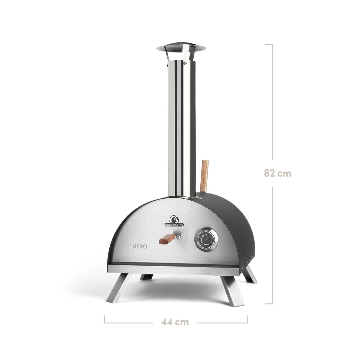 Forno per pizza BURNHARD oltre 500°C, pietra in cordierite, acciaio inox, mobile, nero