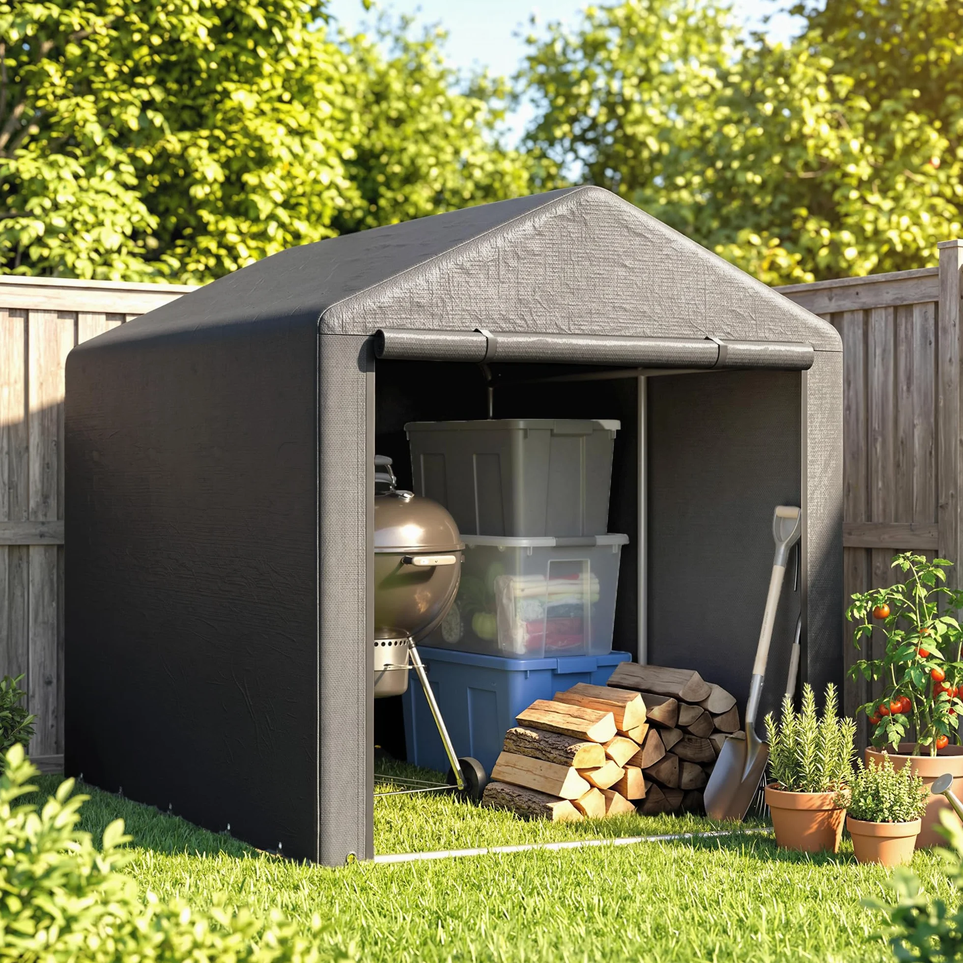 Outsunny Tenda Garage Esterno Anti UV Zip 160x218x172 cm Grigio Scuro