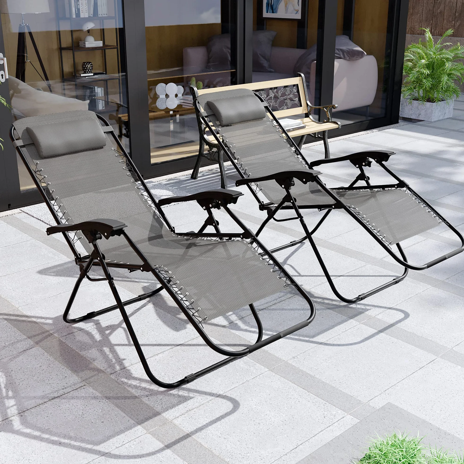 Garden Vida Set di 2 sedie a gravità zero, sdraio per esterni, patio, reclinabile, senza peso, resistente alle intemperie, in acciaio (grigio)