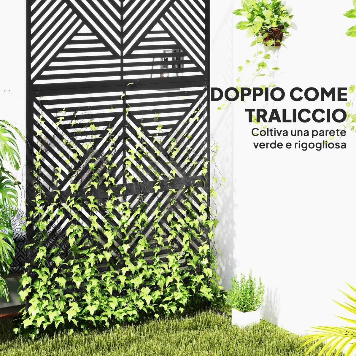 Outsunny Separé Divisorio Decorativo da Esterno Acciaio 122x45x198 cm Nero