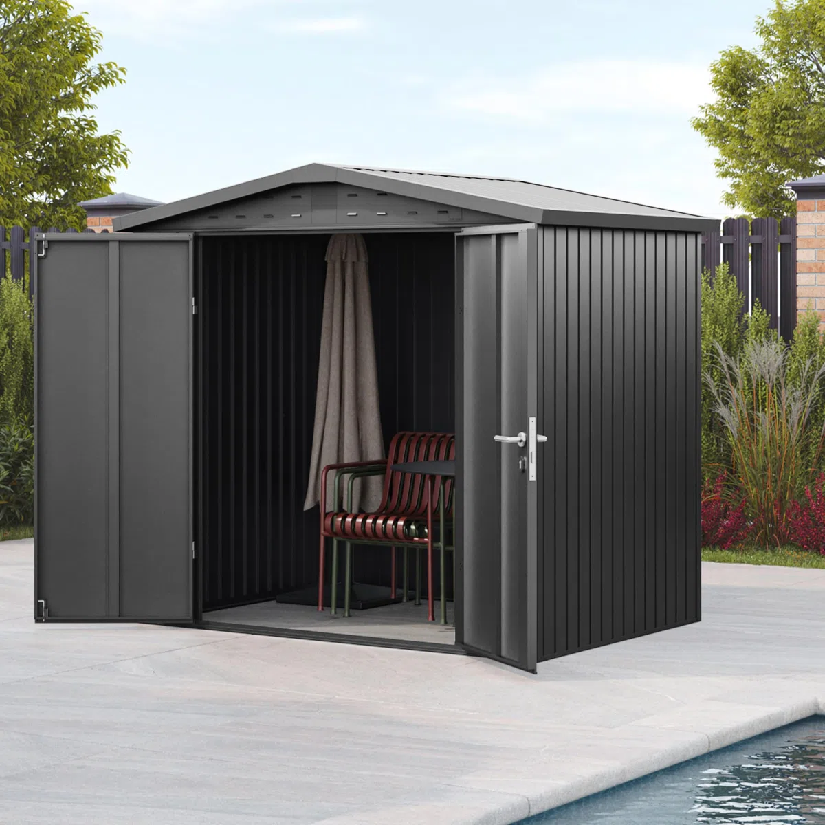 GFP Primeyard Casetta da Giardino Metallo 210x150x205 cm Armadio da Esterno per Attrezzi Antracite