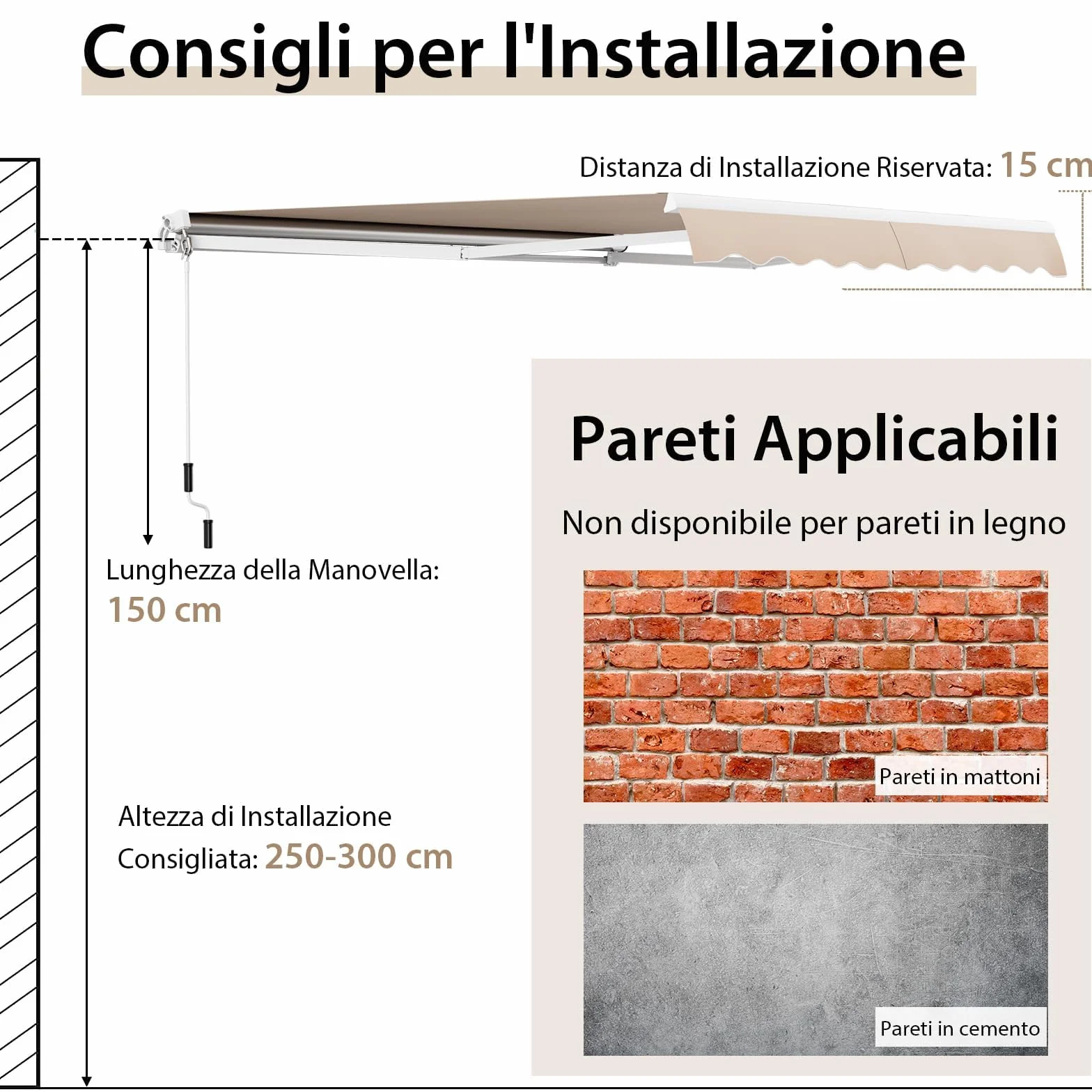 RELAX4LIFE Tenda da Sole 400x250cm Alluminio Angolazione Regolabile 5°-35° Impermeabile Balcone BEIGE