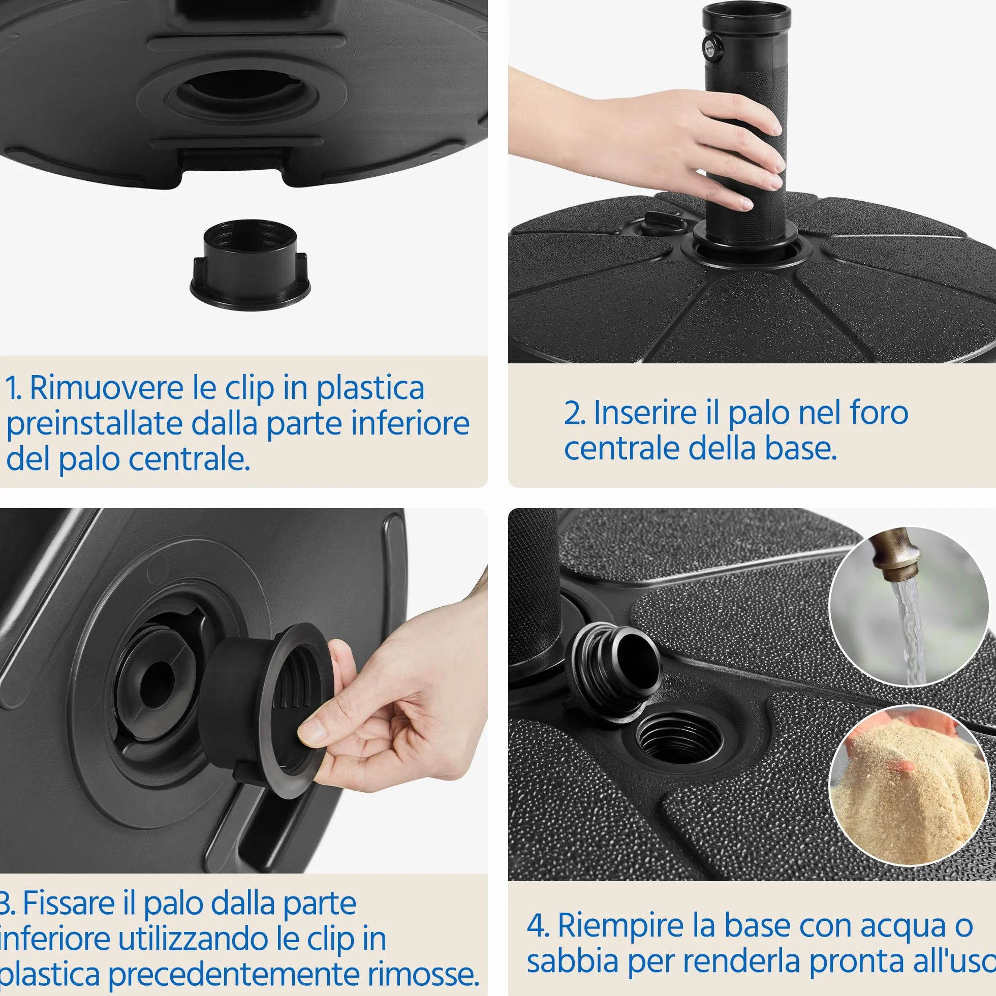 Yaheetech Base per Ombrellone da Giardino da Φ38mm o Φ48mm Esterno in HDPE Riempibile con Sabbia o Acqua 22L Rotonda Antiscivolo Terrazza Piscina Spiaggia Nero
