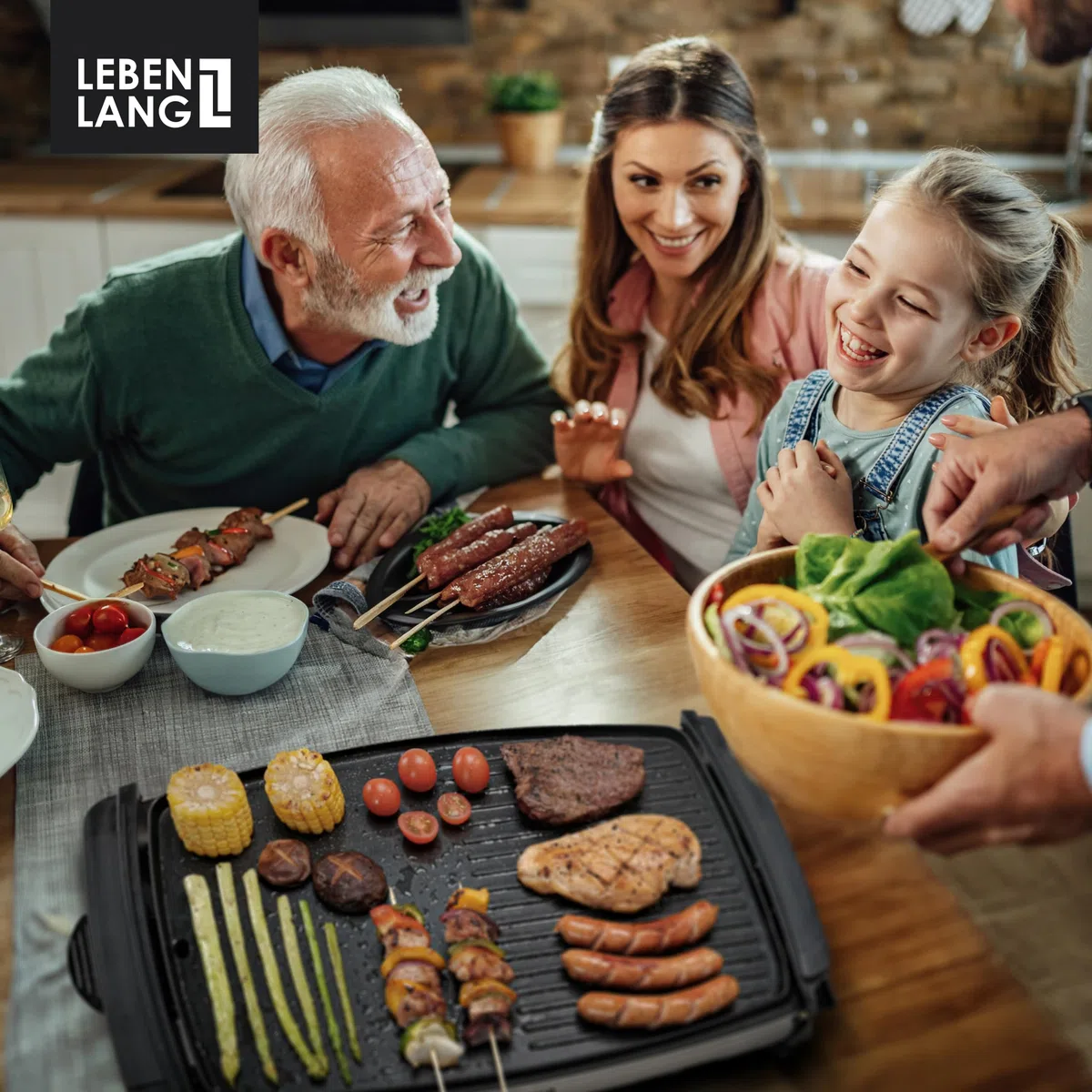 LEBENLANG Griglia Elettrica XXL 2000W - Incl. Pinze Per Barbecue I 45x30cm I Per Uso Interno & Esterno I Bistecchiera Barbecue Grande Grill Elettrico Piastra Per Grigliare Senza Fumo BBQ Da Balcone