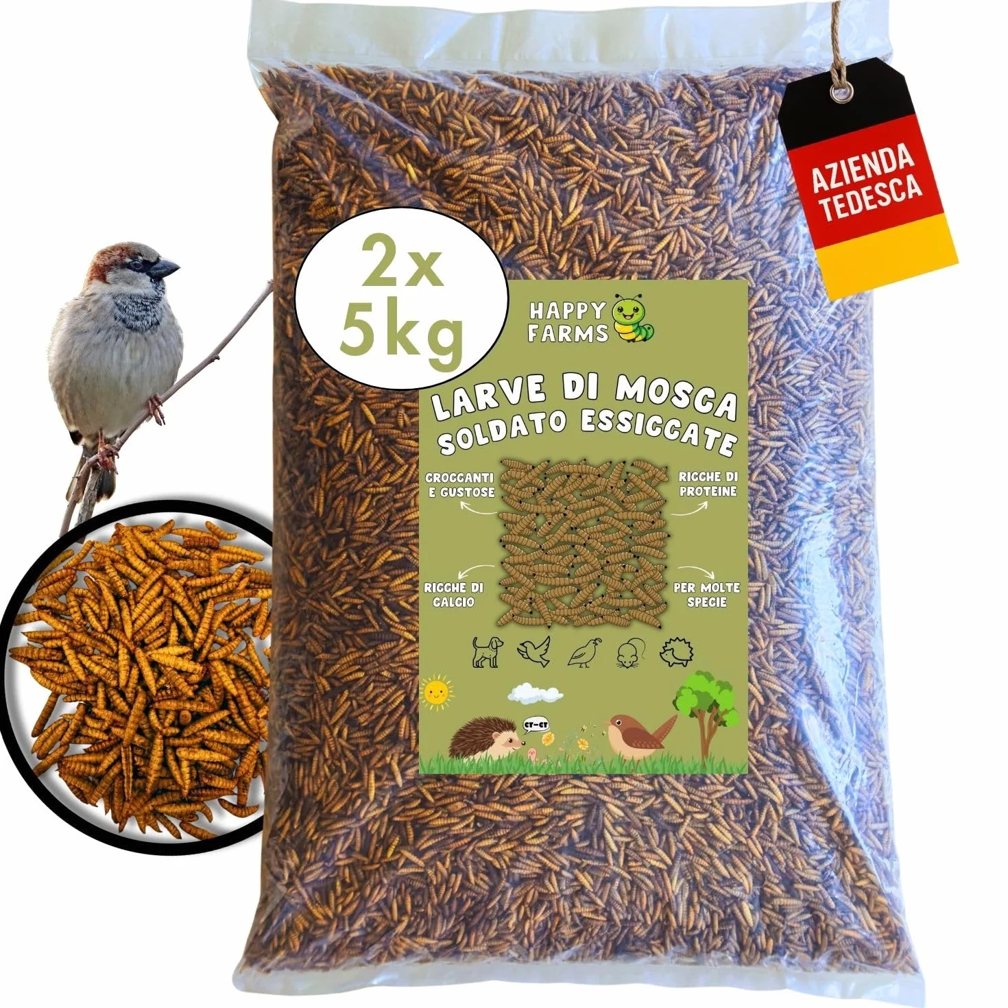 Larve di mosca soldati secchi 10 kg mangime ricco di proteine per uccelli, ricci e pesci