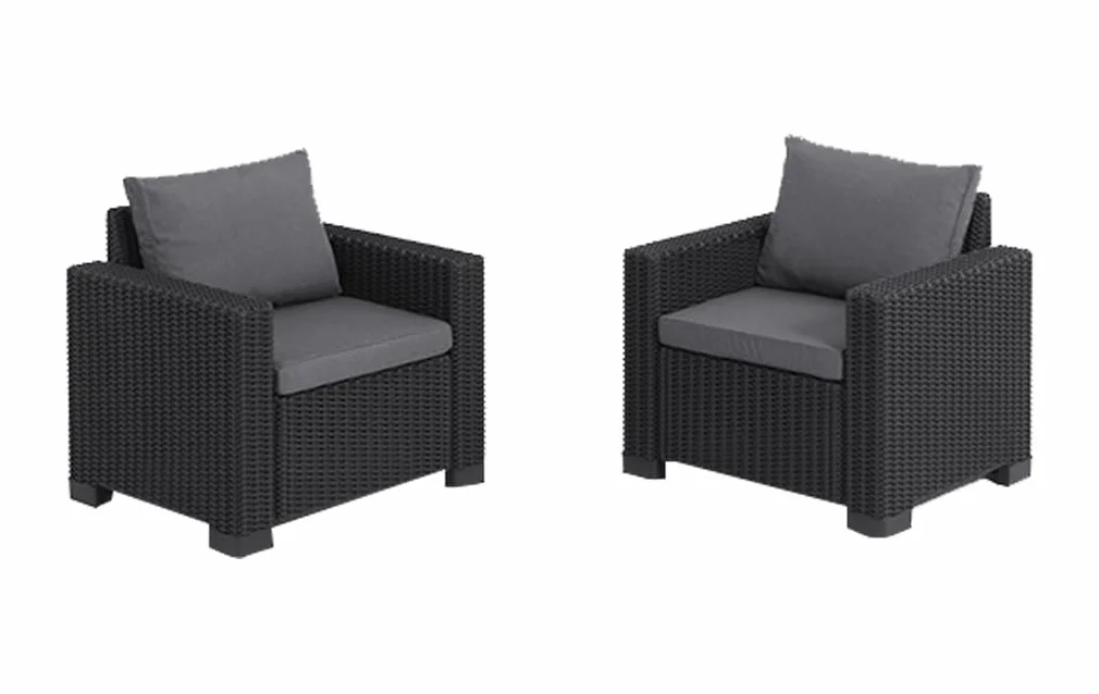 Keter Set 2 divanetti da esterno California adatti per arredare il giardino con cuscini inclusi, color grafite 83x68x71 cm