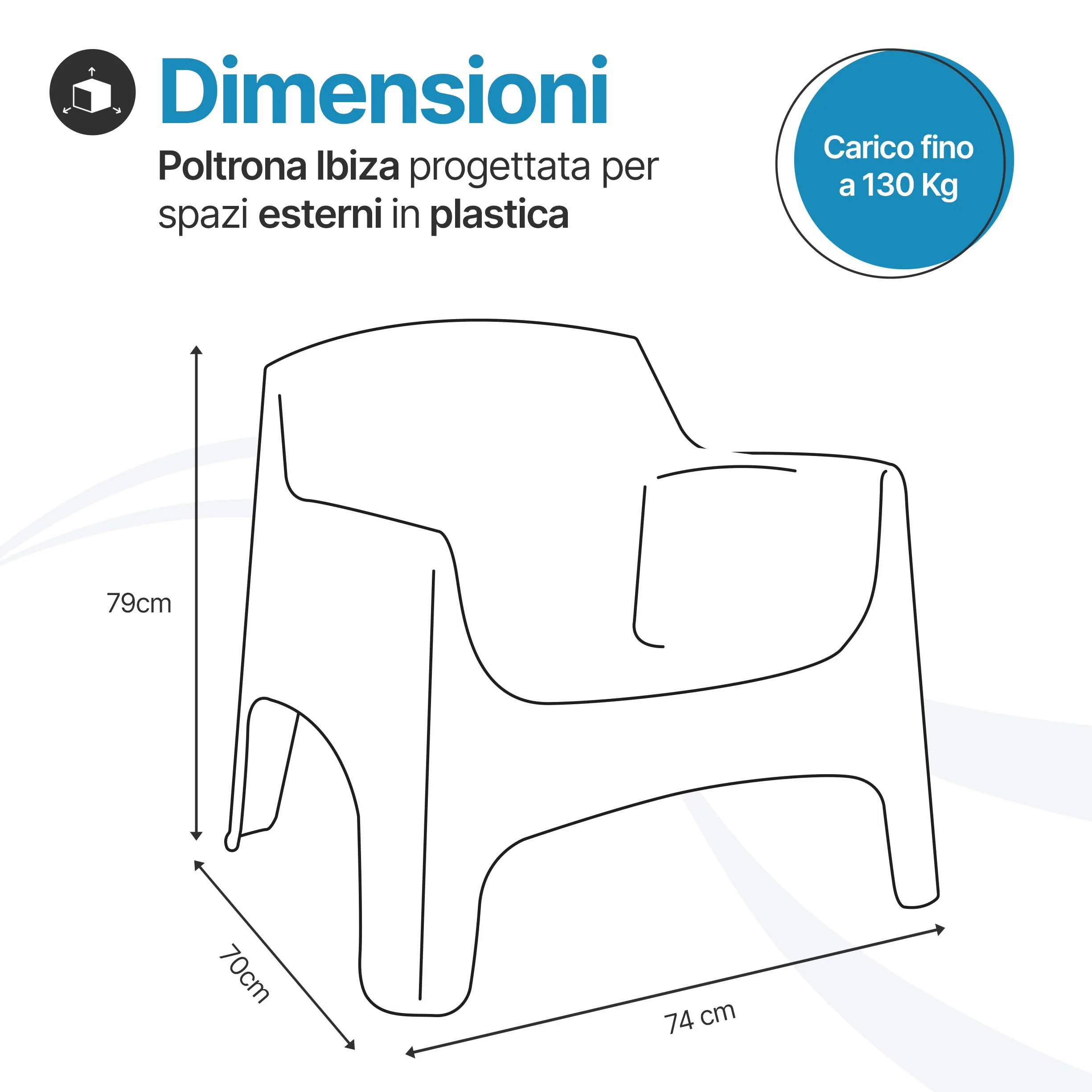 Tomaino Poltrona da esterno Ibiza XL Sedia da giardino in plastica impilabile 79x74x70 cm tortora
