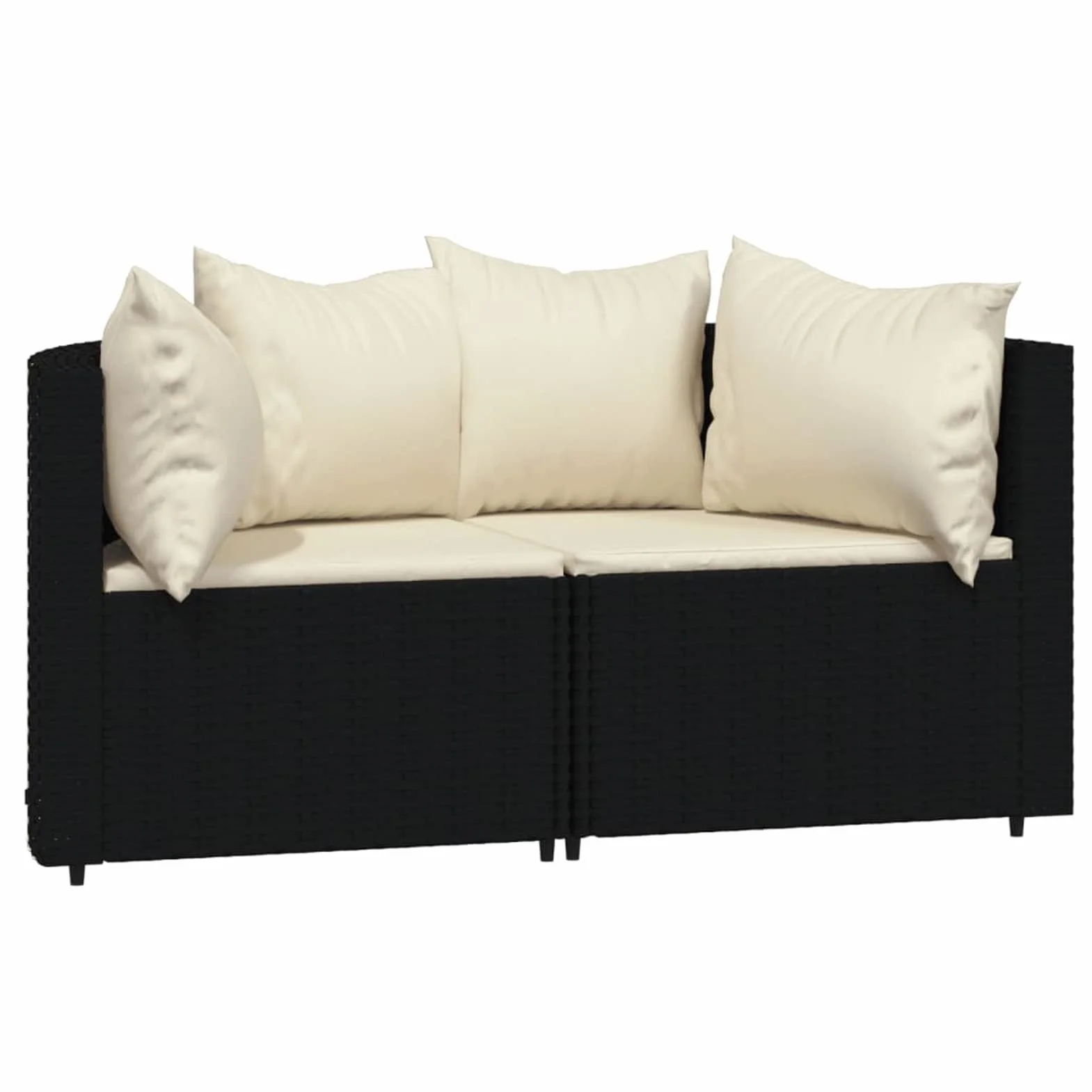 Divani Angolari da Giardino, con Cuscini in Polyrattan Nero e Bianco, Struttura in Acciaio Verniciato a Polvere, Set da 2 Pezzi, 63x63x57,5 cm, per Esterno e Terrazza