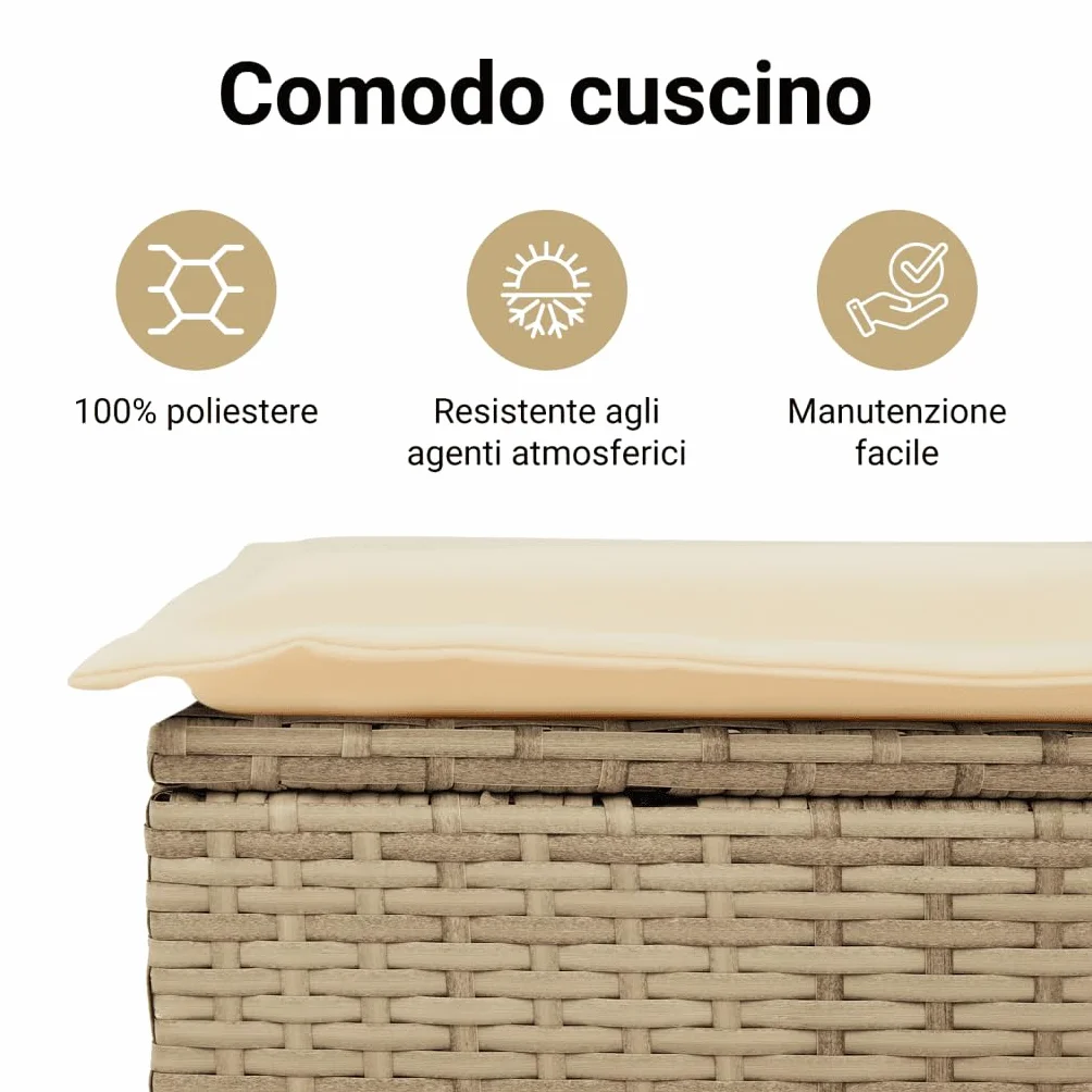 vidaXL Panca da Giardino con Cuscino Beige in Polyrattan e Acacia