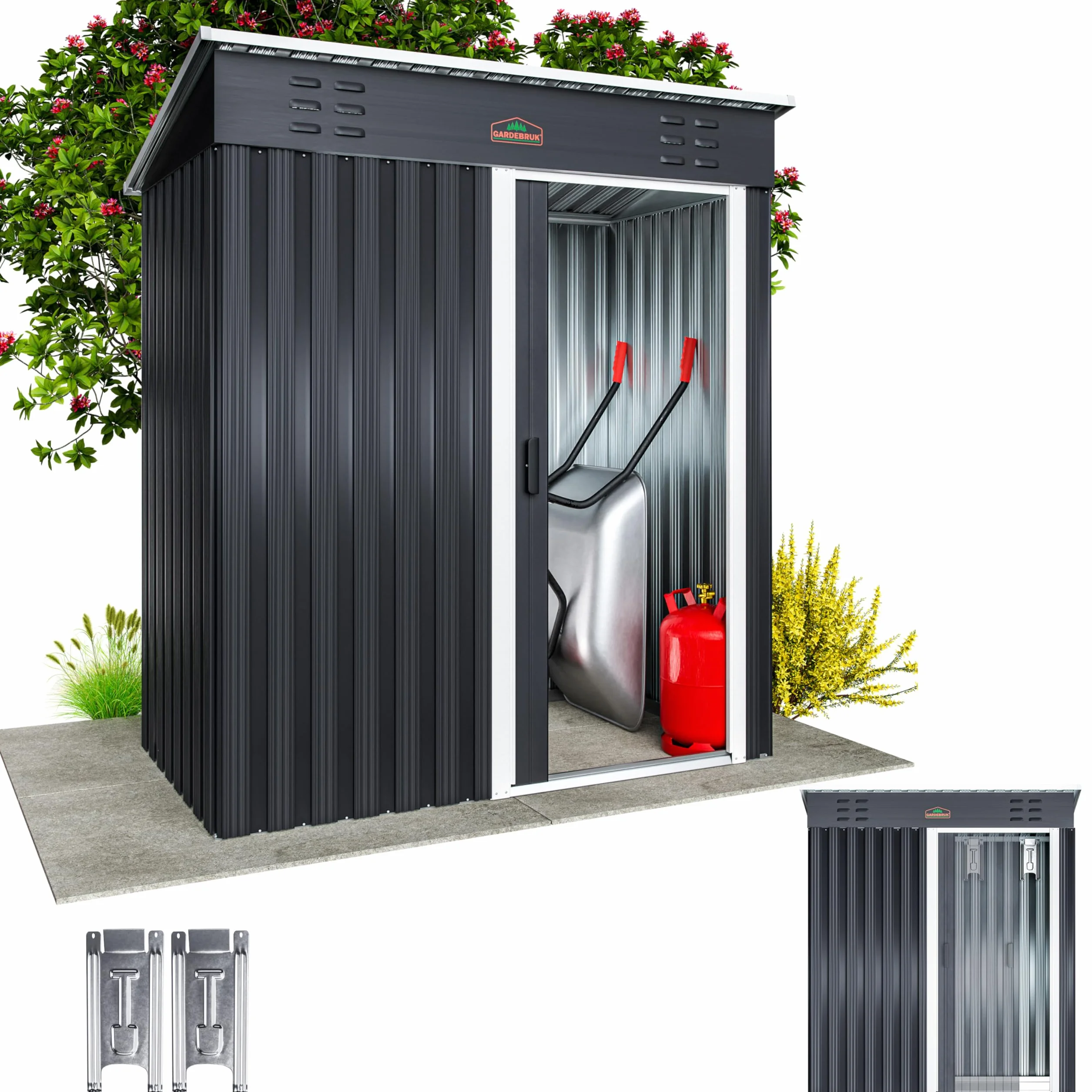 GARDEBRUK Casetta da Giardino Porta Attrezzi 185x165x90cm 1,5m² con Porta Scorrevole Armadio da Esterno in Metallo