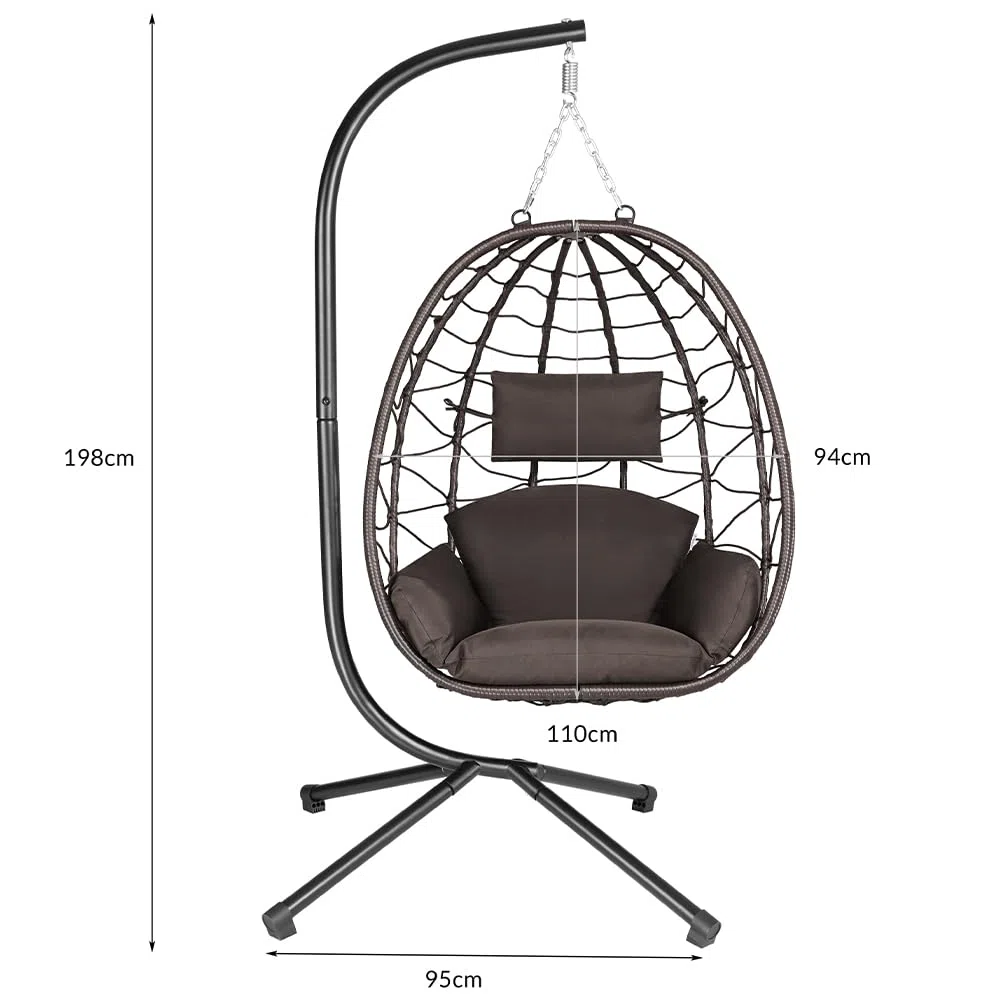BAKAJI Poltrona Sospesa da Giardino Sedia Dondolo Amaca Pensile Esterno Struttura Metallo Rattan 198 x 110 x 95 cm Marrone