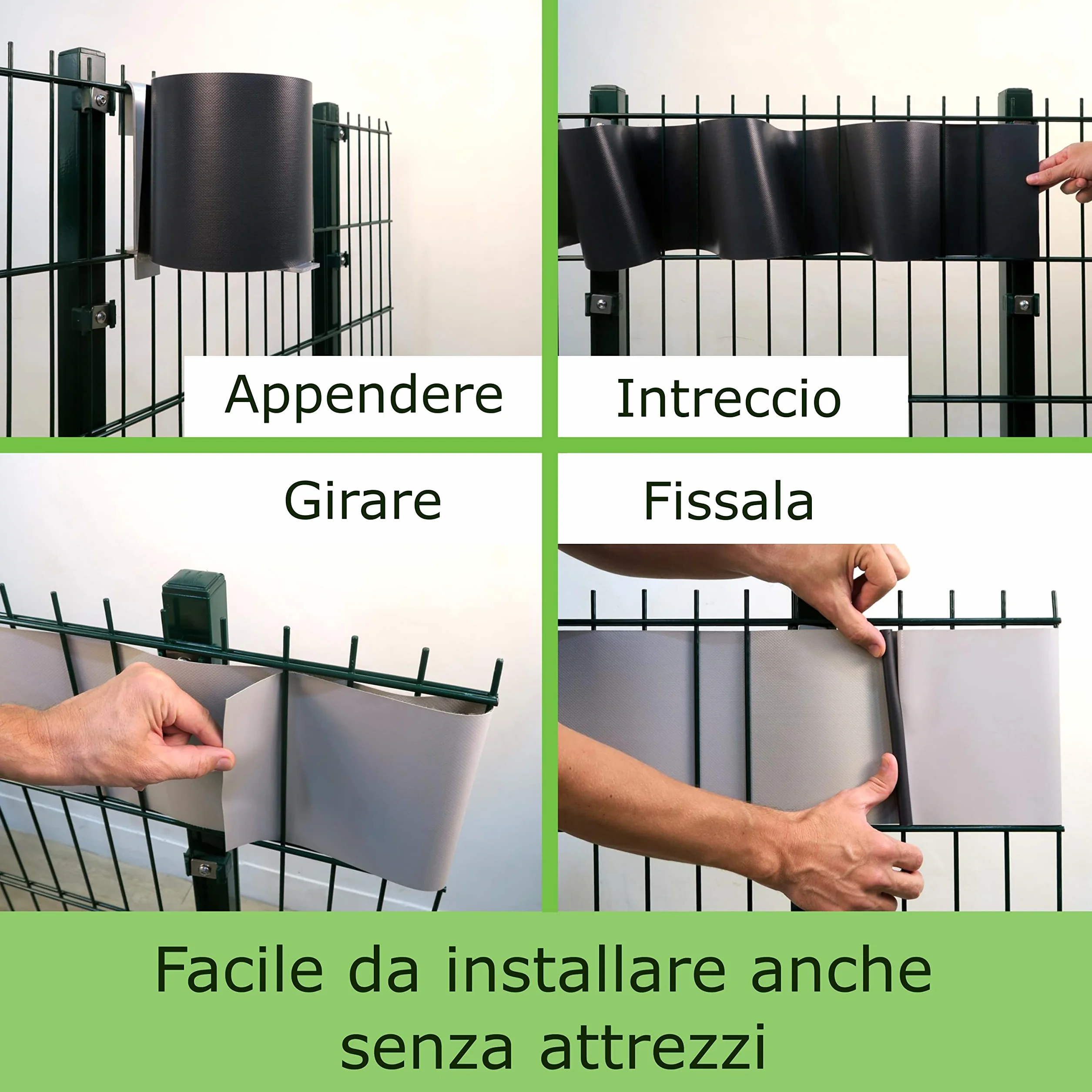 Workinghouse Schermo privacy in PVC per recinzione a doppio picchetto - schermo privacy da giardino con clip - 450g/m² - 50m x 19cm, schermo privacy per recinzione, pellicola per recinzione